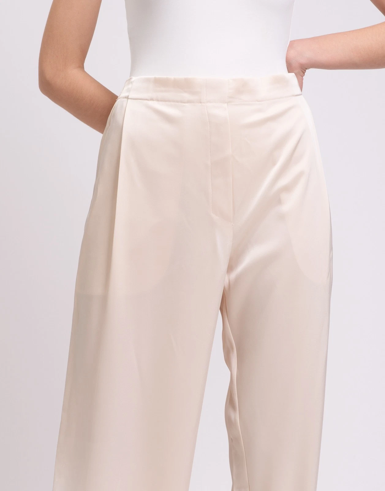 Leset Cream Satin Wide-Leg Trousers Size L image 6