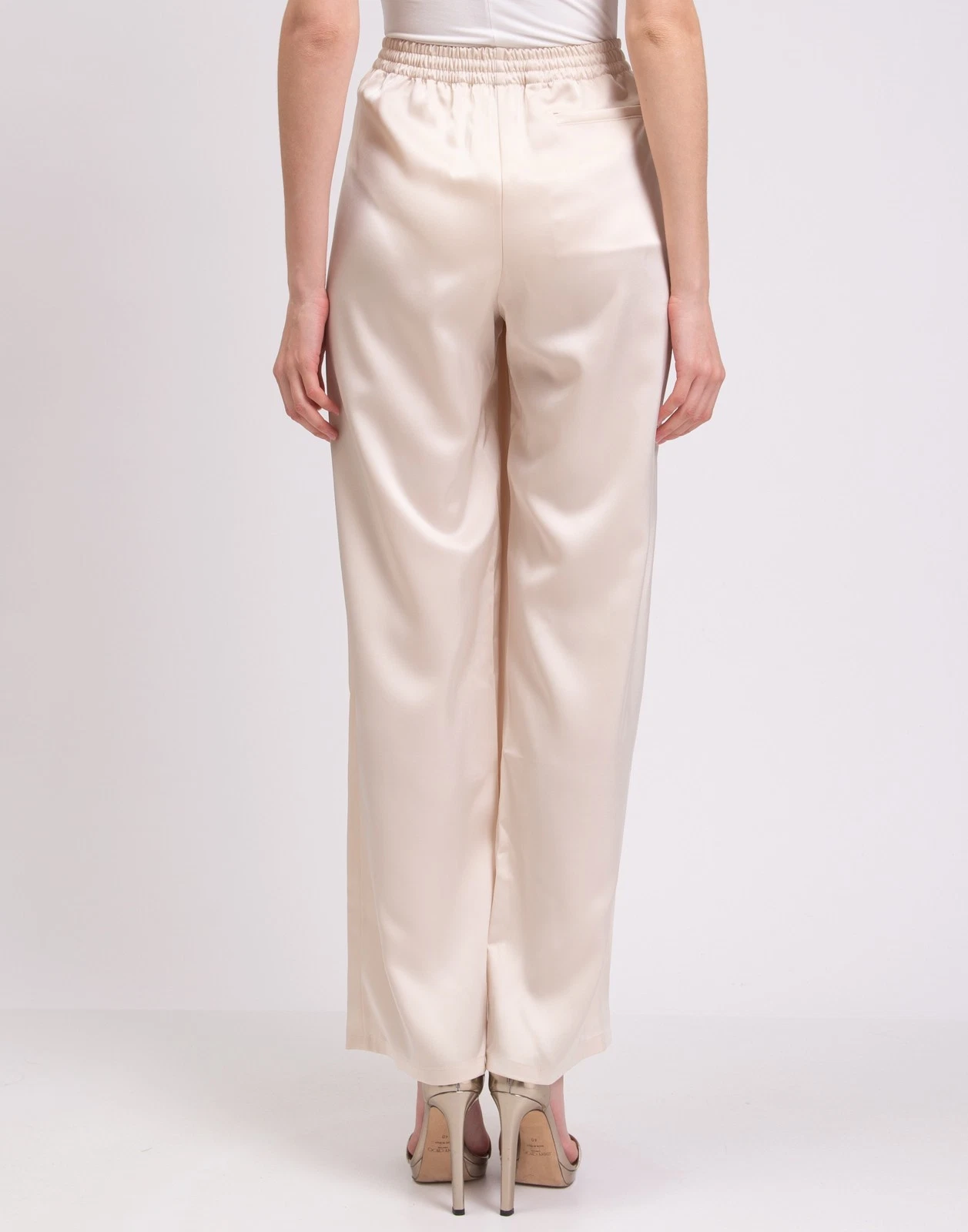 Leset Cream Satin Wide-Leg Trousers Size L image 5