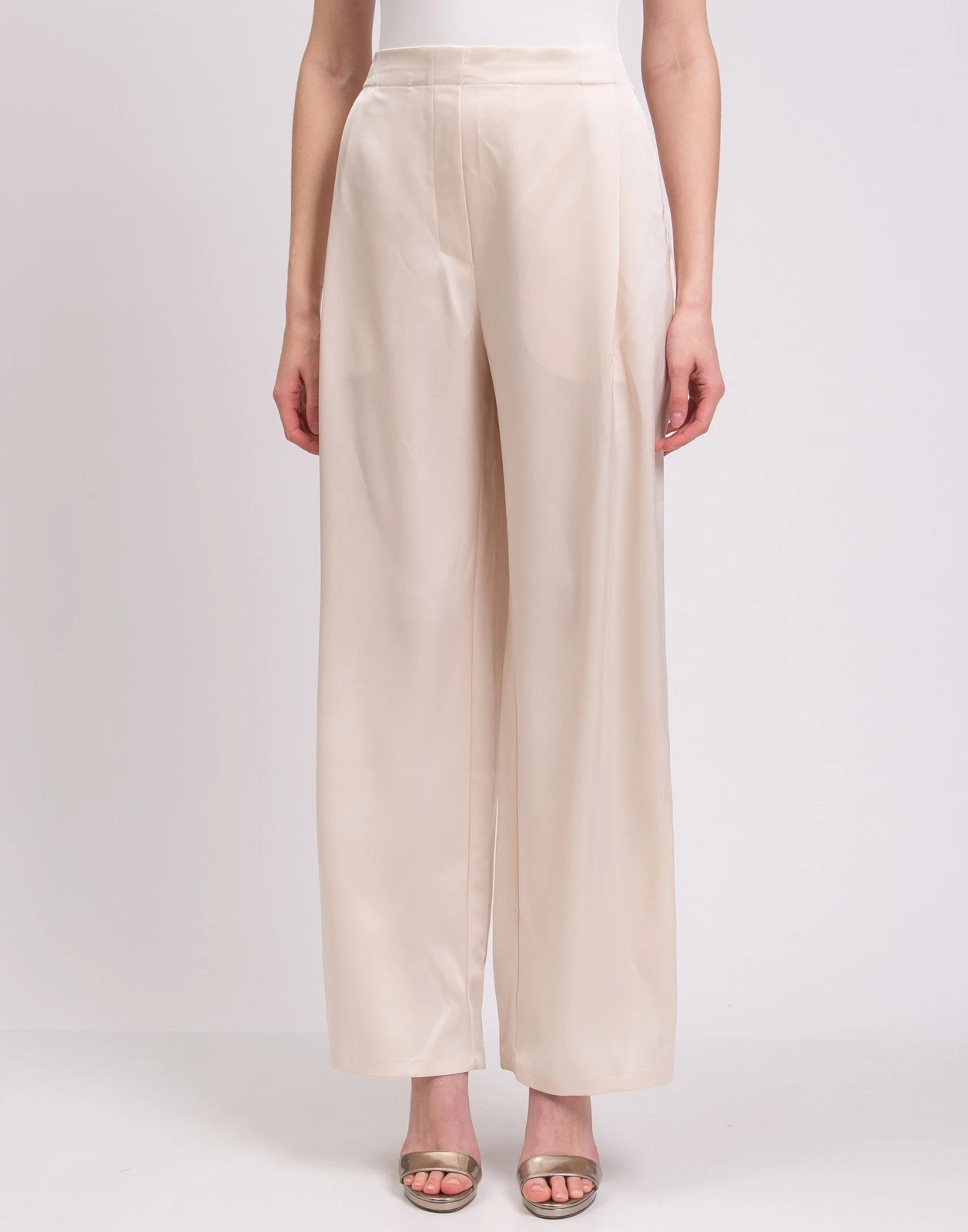 Leset Cream Satin Wide-Leg Trousers Size L image 4