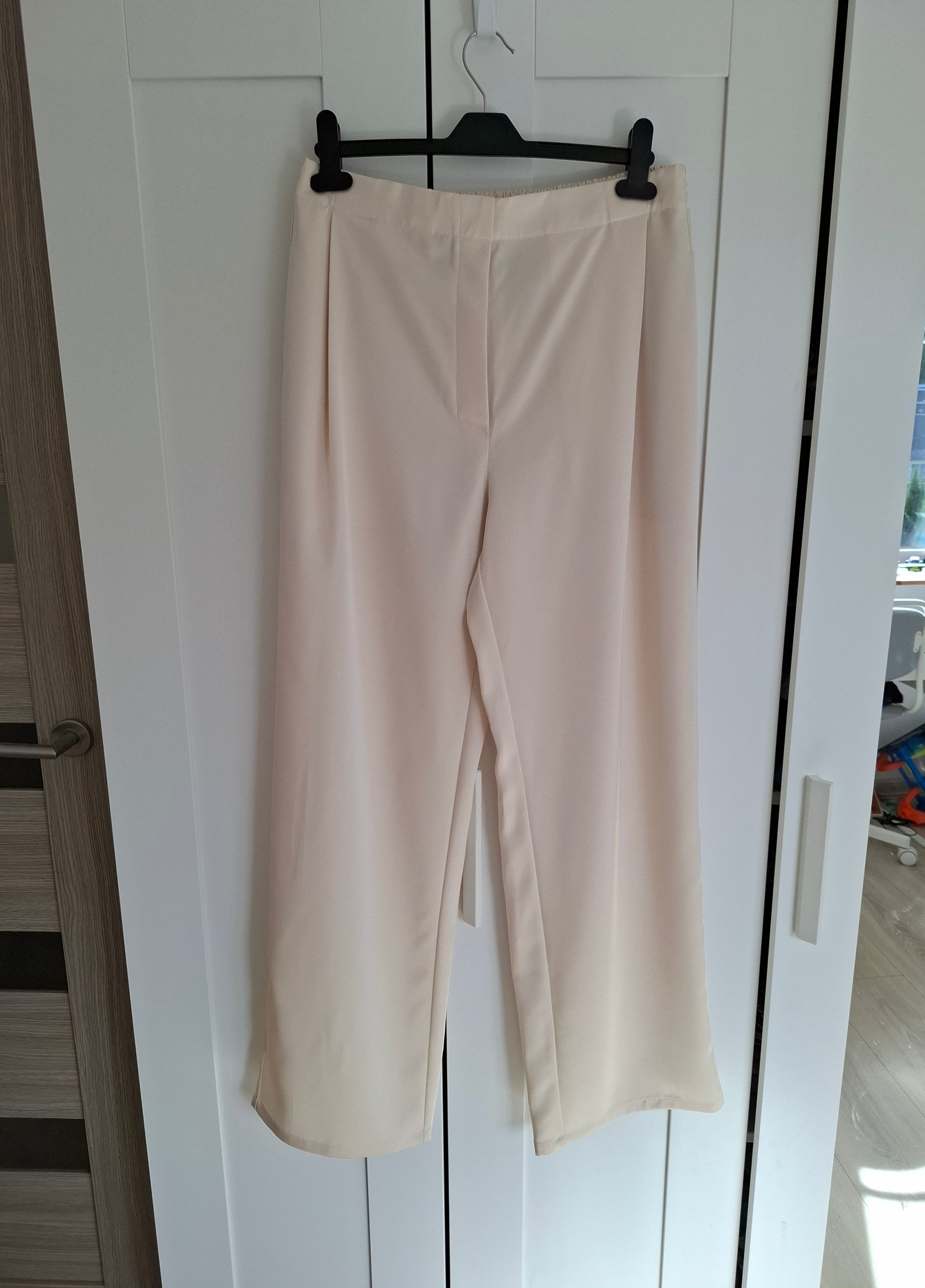 Leset Cream Satin Wide-Leg Trousers Size L image 7