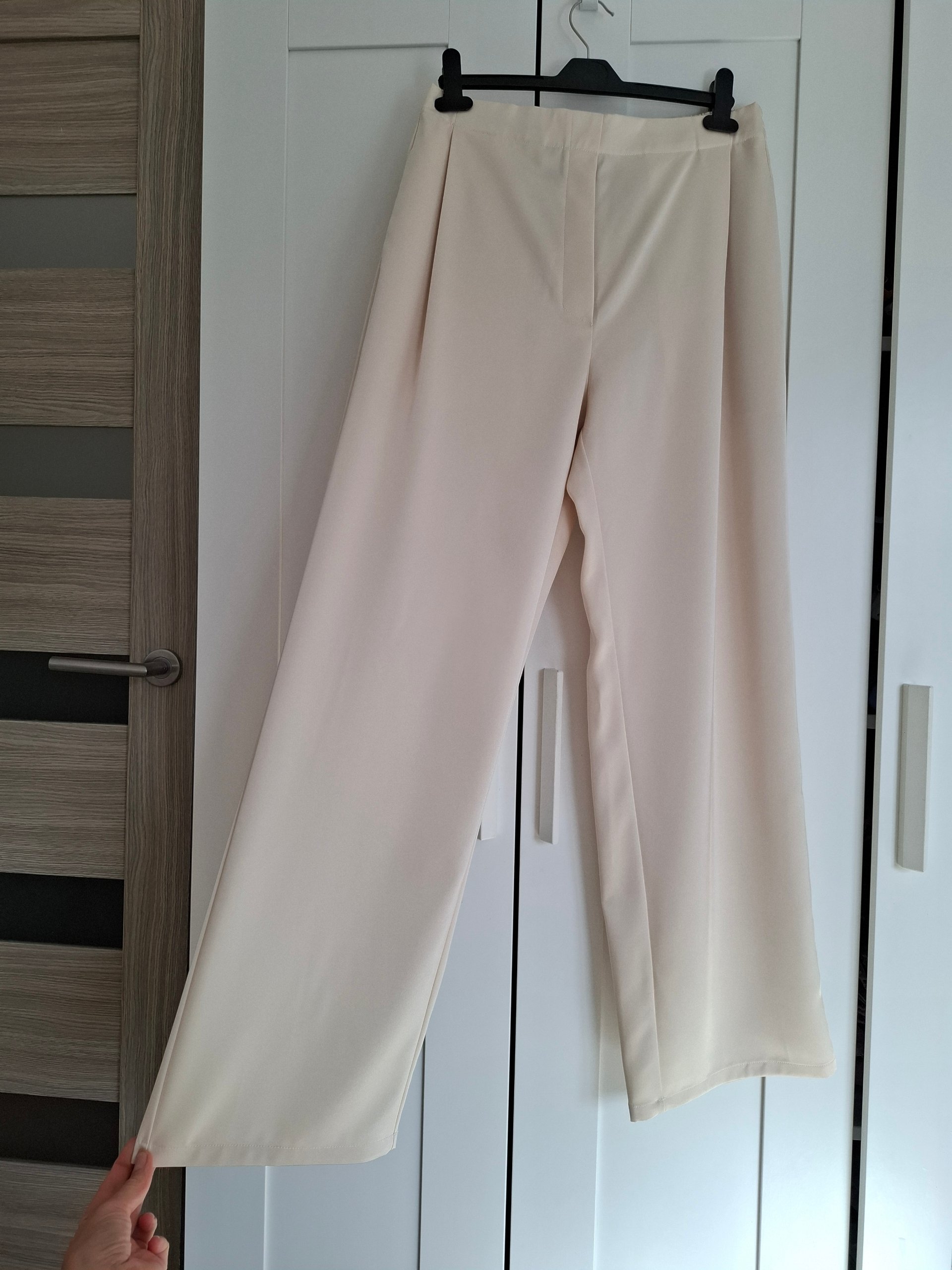 Leset Cream Satin Wide-Leg Trousers Size L image 8