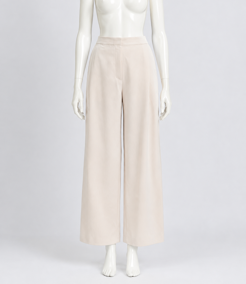 Leset Cream Satin Wide-Leg Trousers Size L