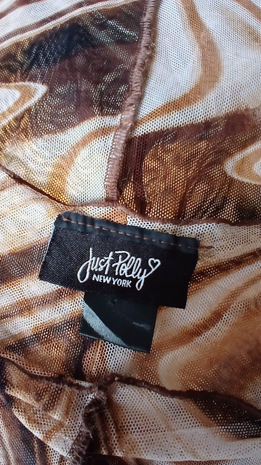Just Polly New York Brown Swirl Print Mesh Long Sleeve Top Small image 3