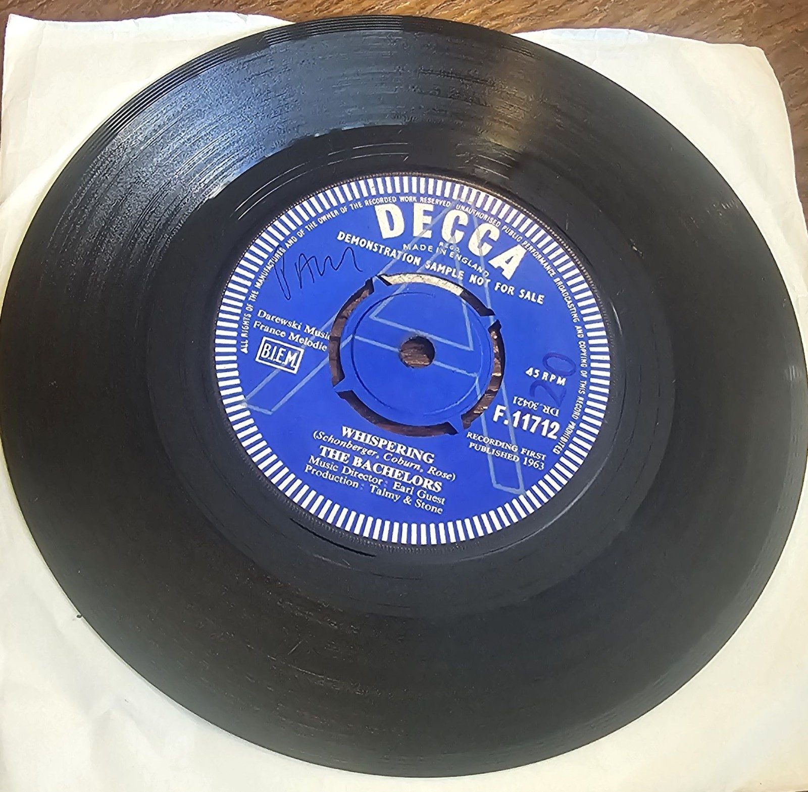 The Bachelors Whispering PROMO Decca F 11712 7" Vinyl Single