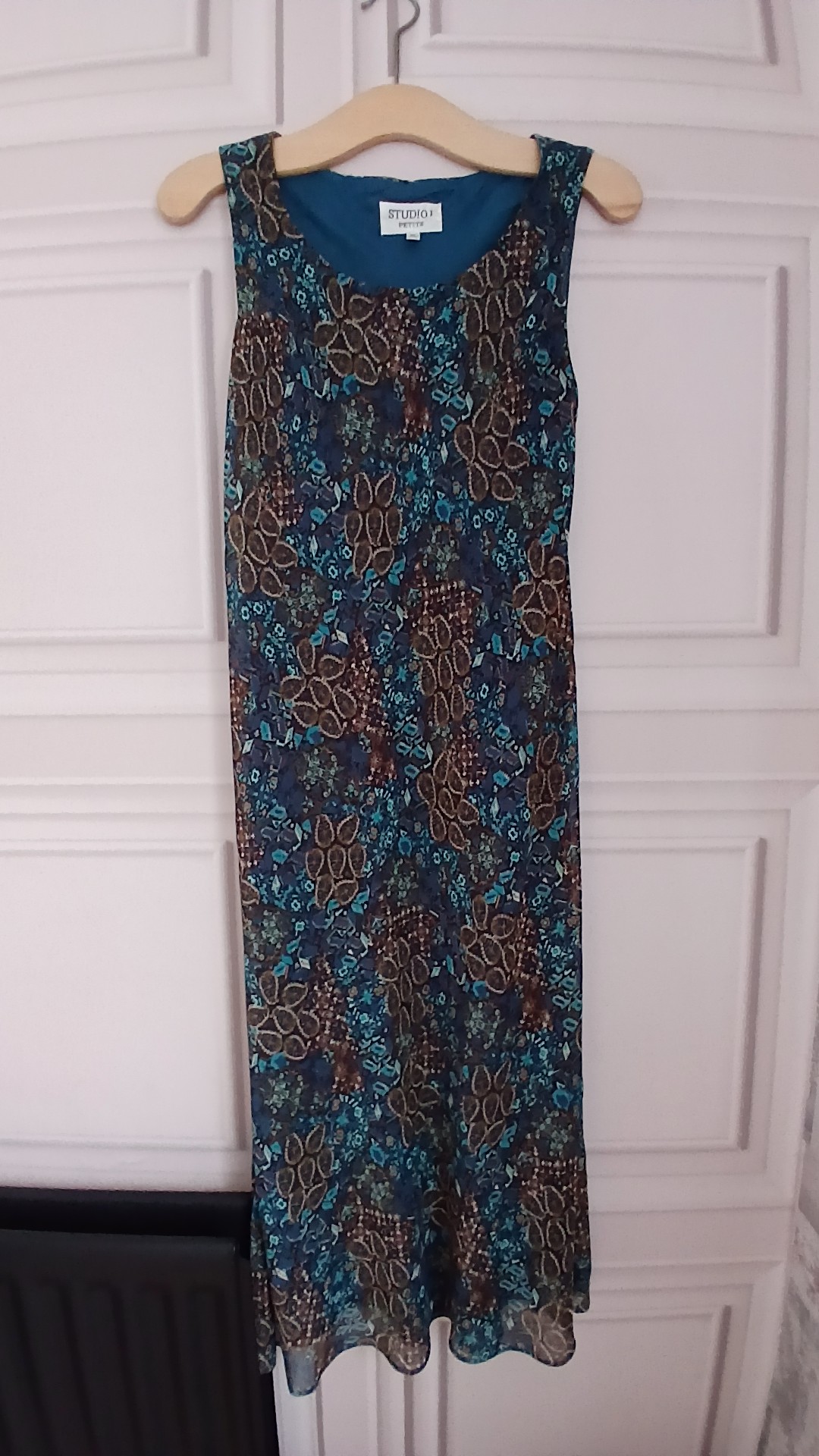 Studio I Blue Multi Patterned Sleeveless Dress Petite UK 6