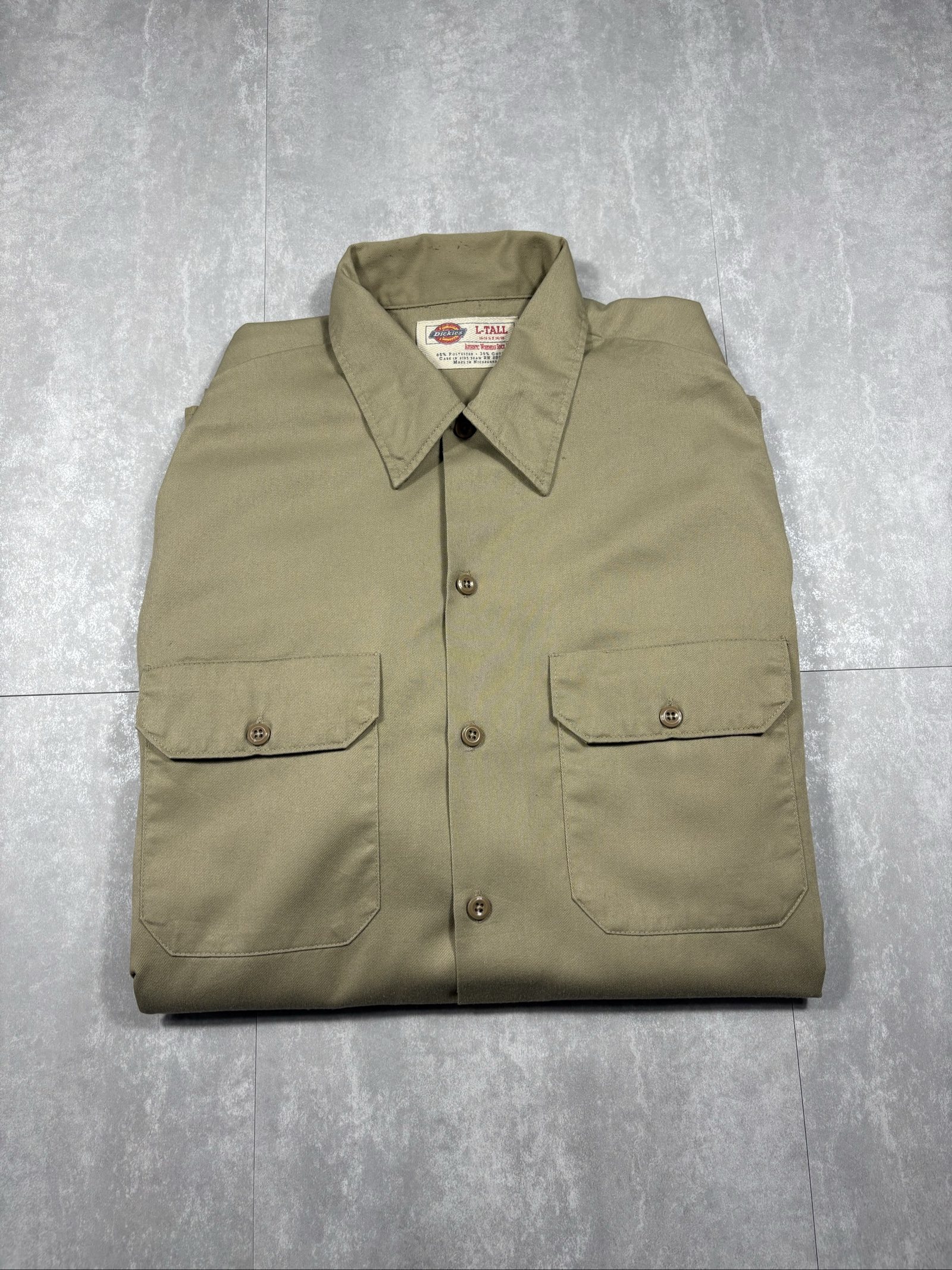 Dickies Men's Beige/Khaki Work Shirt Large Tall Poly-Cotton