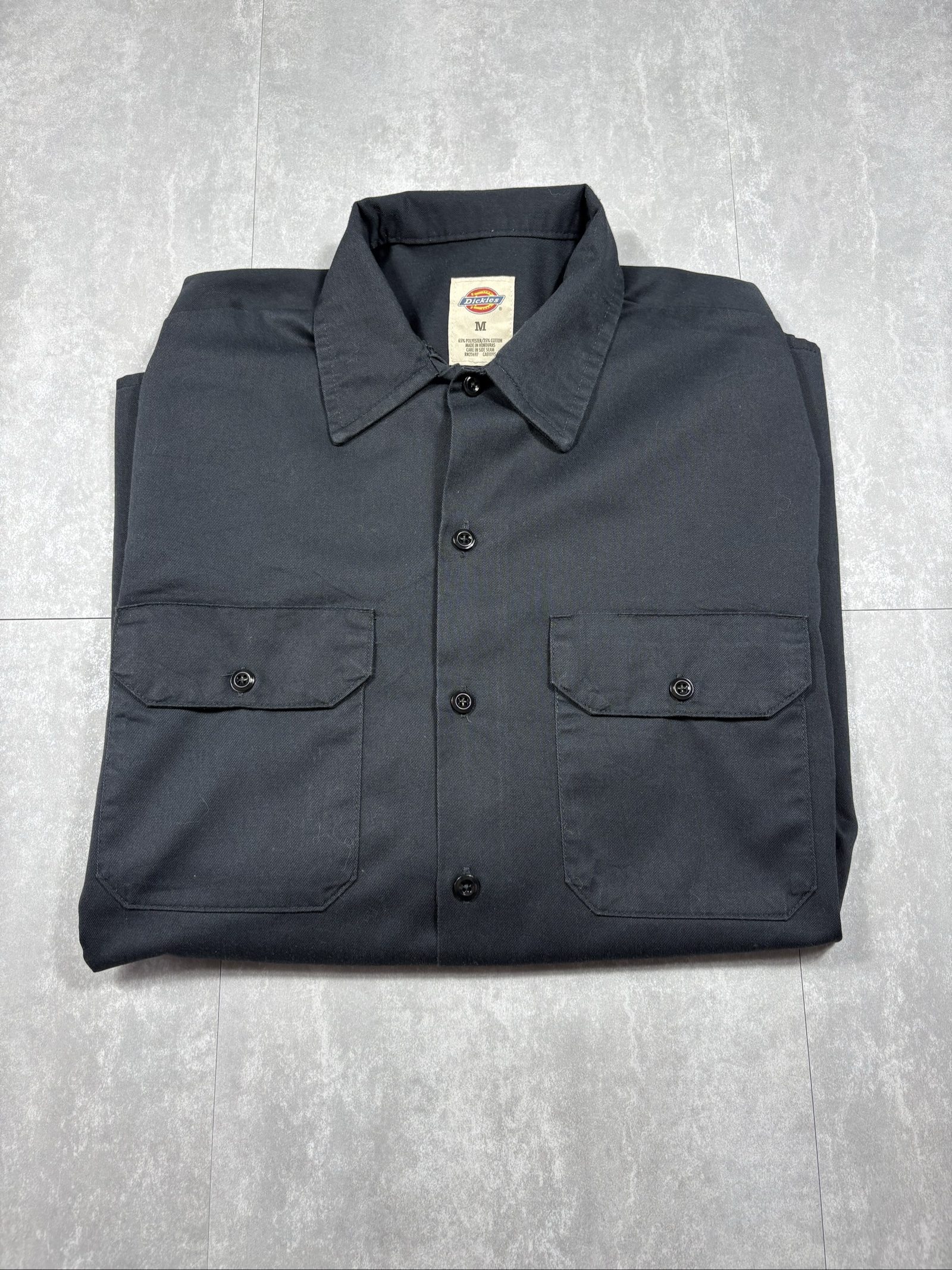 Dickies Black Button Up Shirt Medium Poly-Cotton