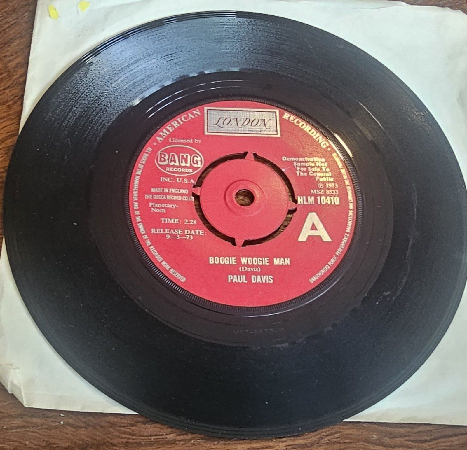 Paul Davis Boogie Woogie Man PROMO London HLM 10410 7" Vinyl Single