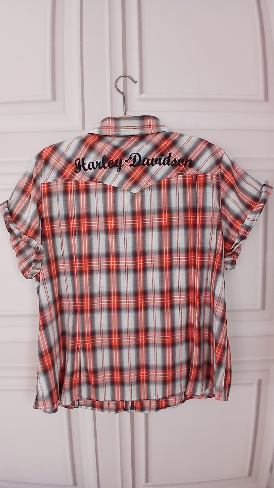 Harley-Davidson Women's Red Grey Plaid 100% Cotton Shirt Embroidered UK 22 image 5