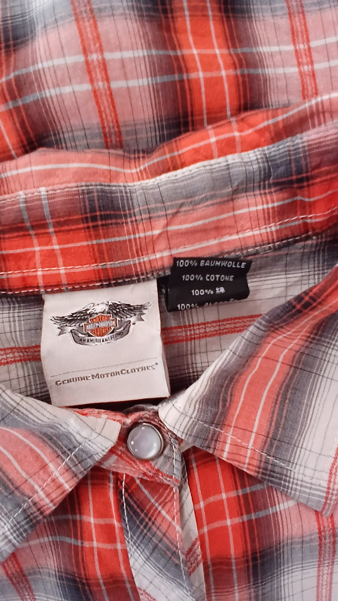 Harley-Davidson Women's Red Grey Plaid 100% Cotton Shirt Embroidered UK 22 image 6