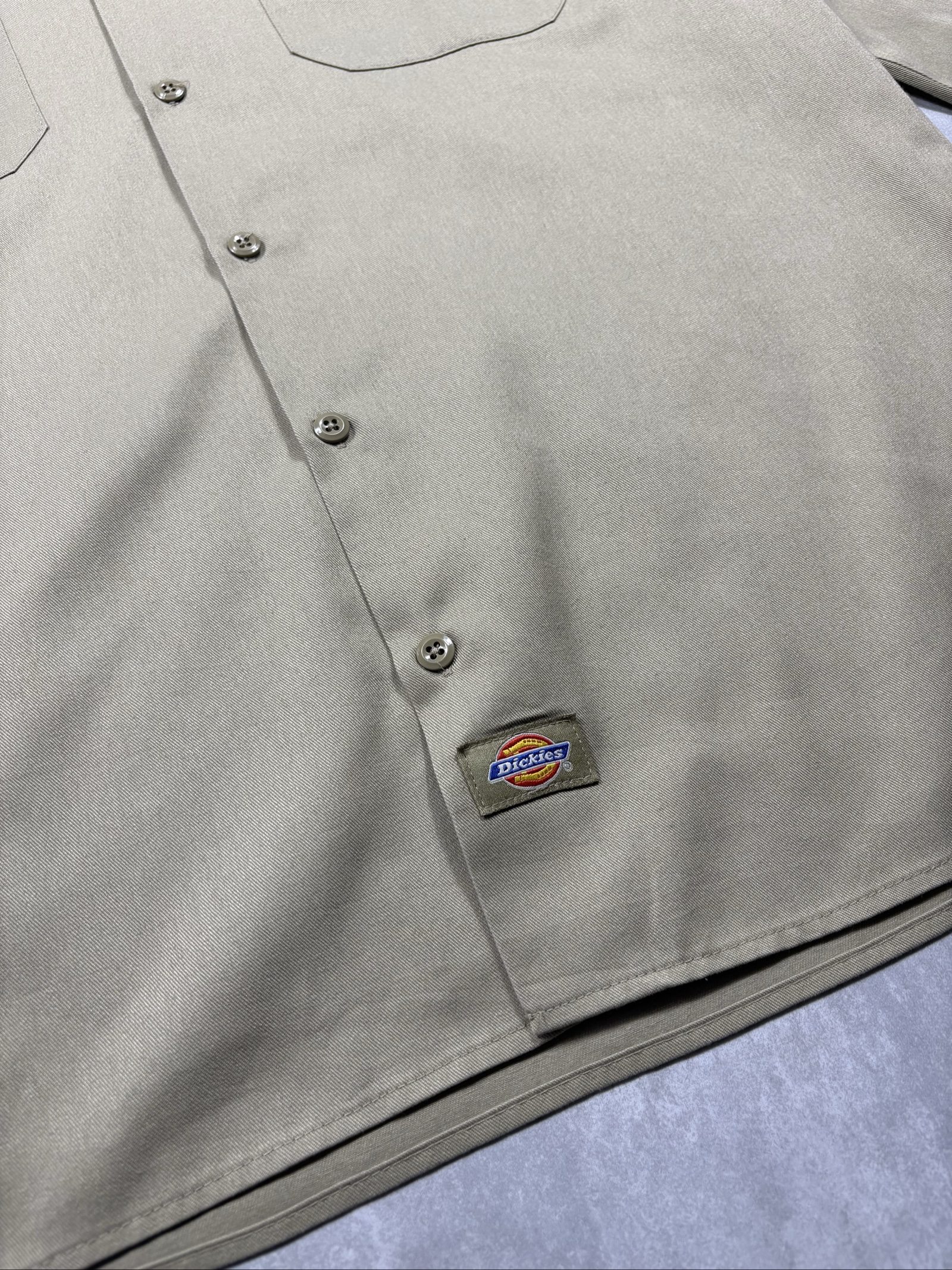 Dickies Men's Beige Embroidered Logo Work Shirt Medium Poly-Cotton image 5