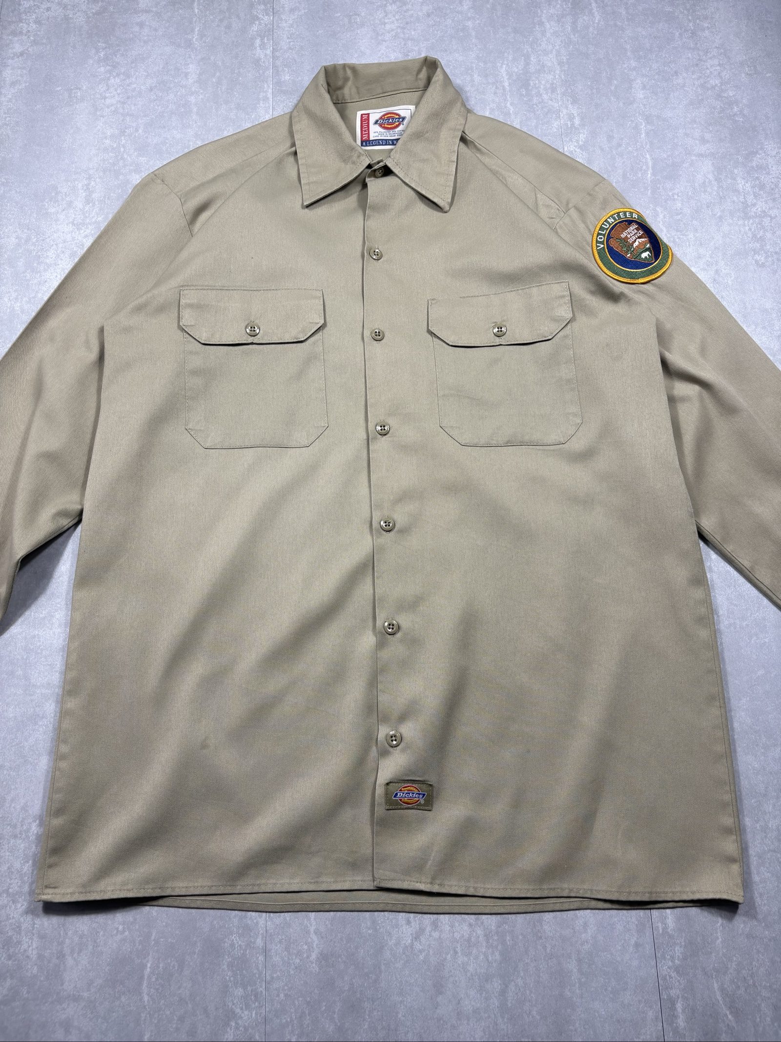 Dickies Men's Beige Embroidered Logo Work Shirt Medium Poly-Cotton image 2