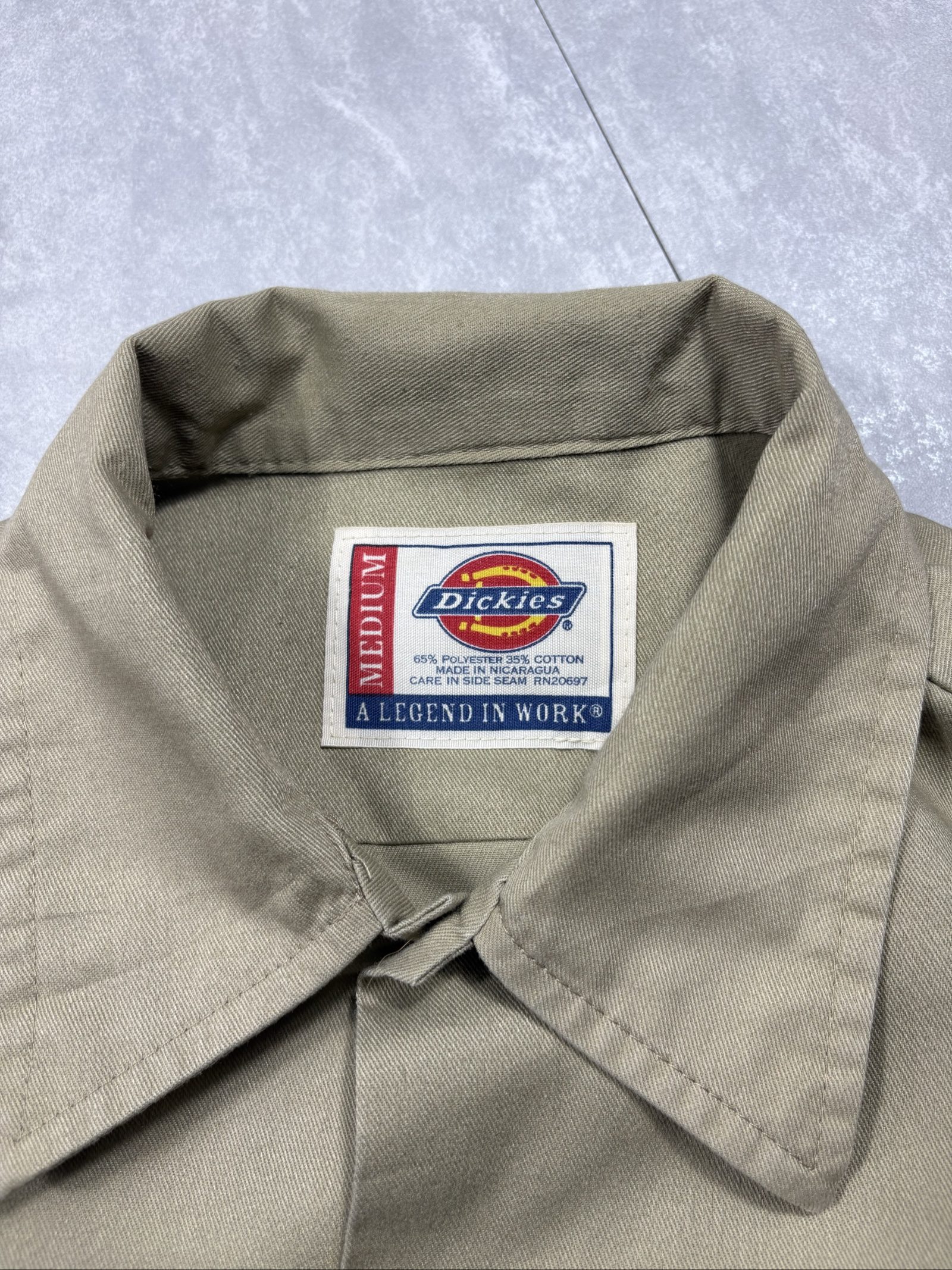 Dickies Men's Beige Embroidered Logo Work Shirt Medium Poly-Cotton image 4