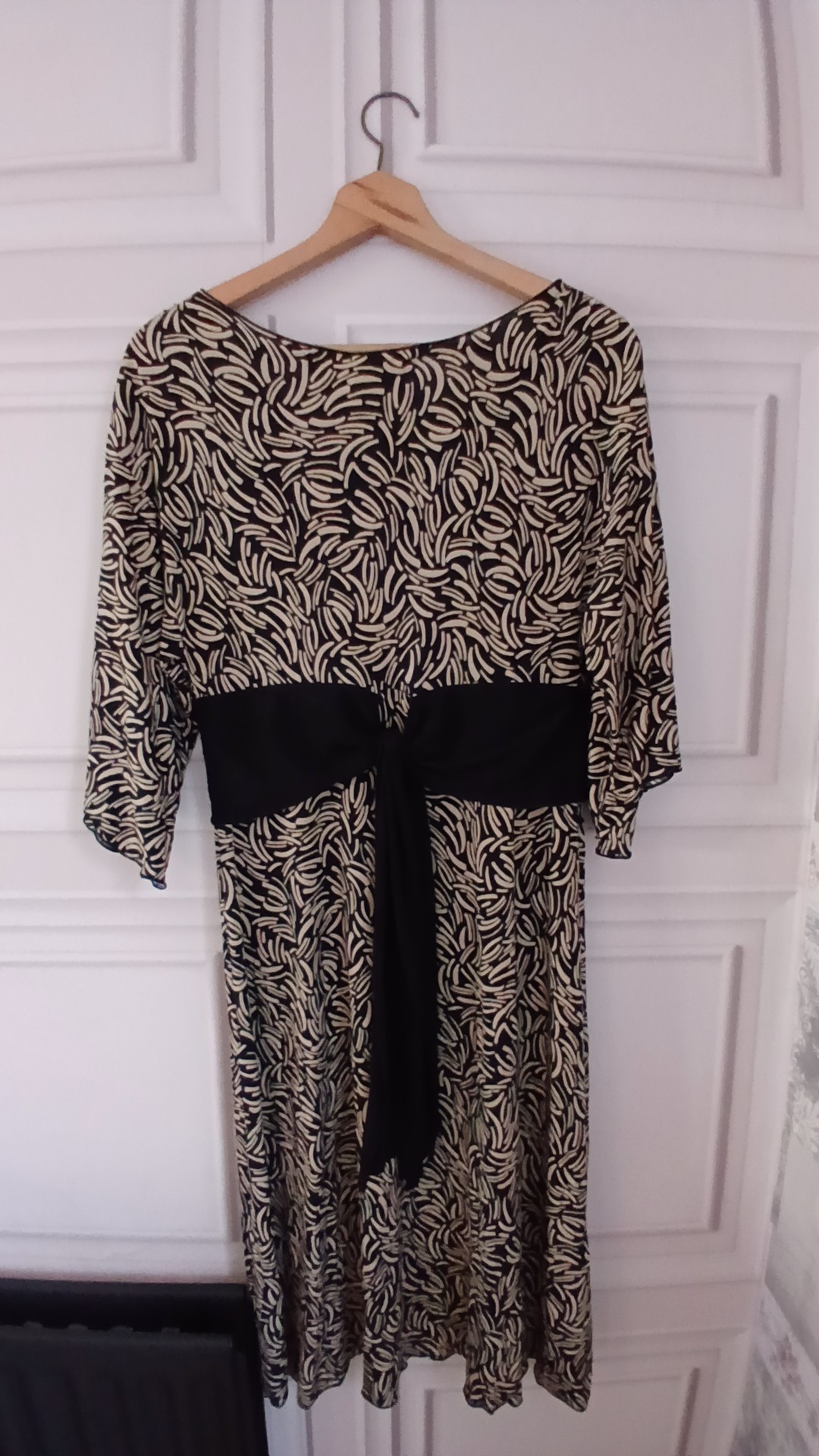 Max Studio Black & Beige Patterned Midi Dress with Tie sash UK 12 image 3