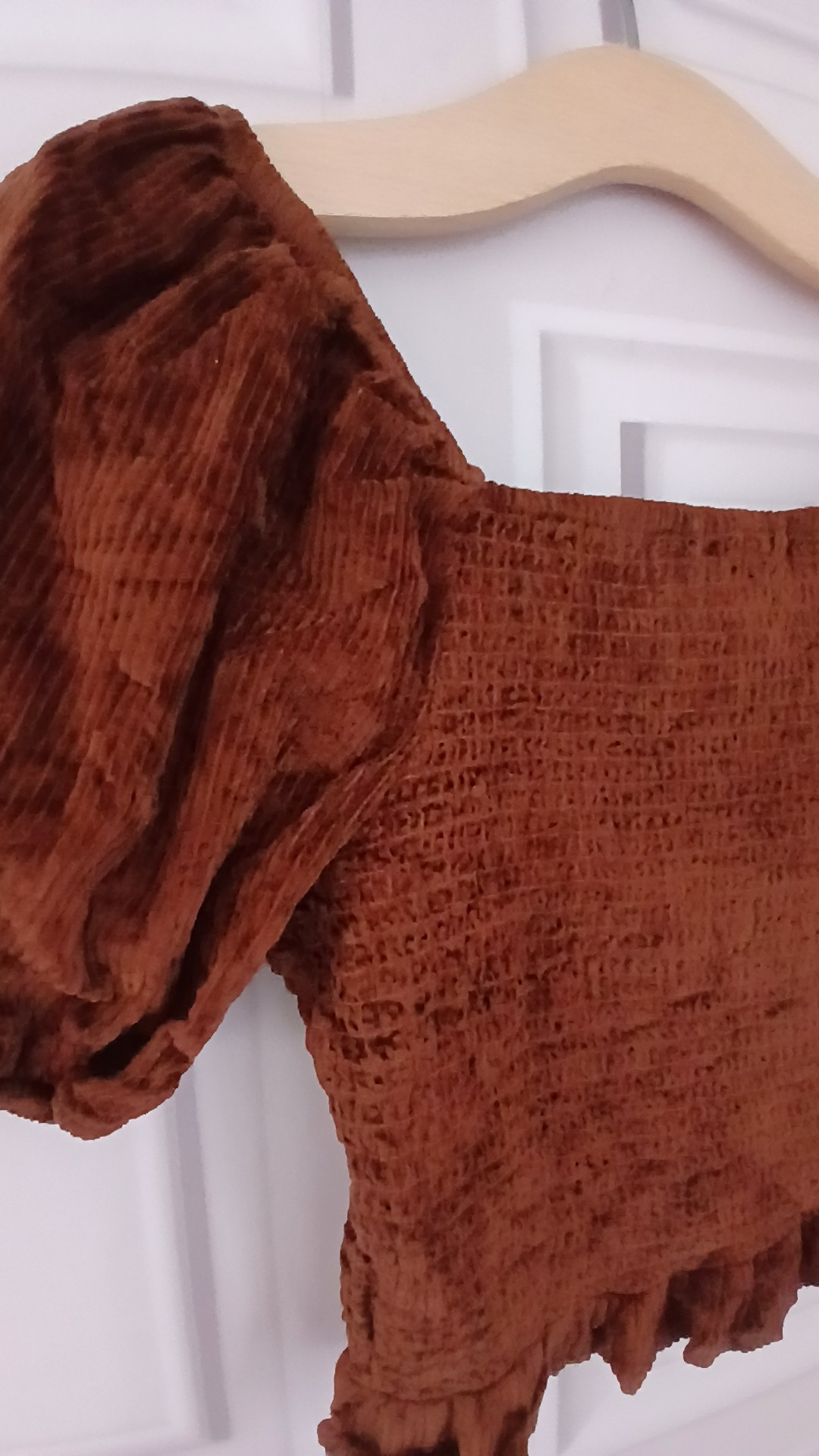 American Eagle Rust Brown Puff Sleeve 100% Cotton Crop Top UK 8 image 2