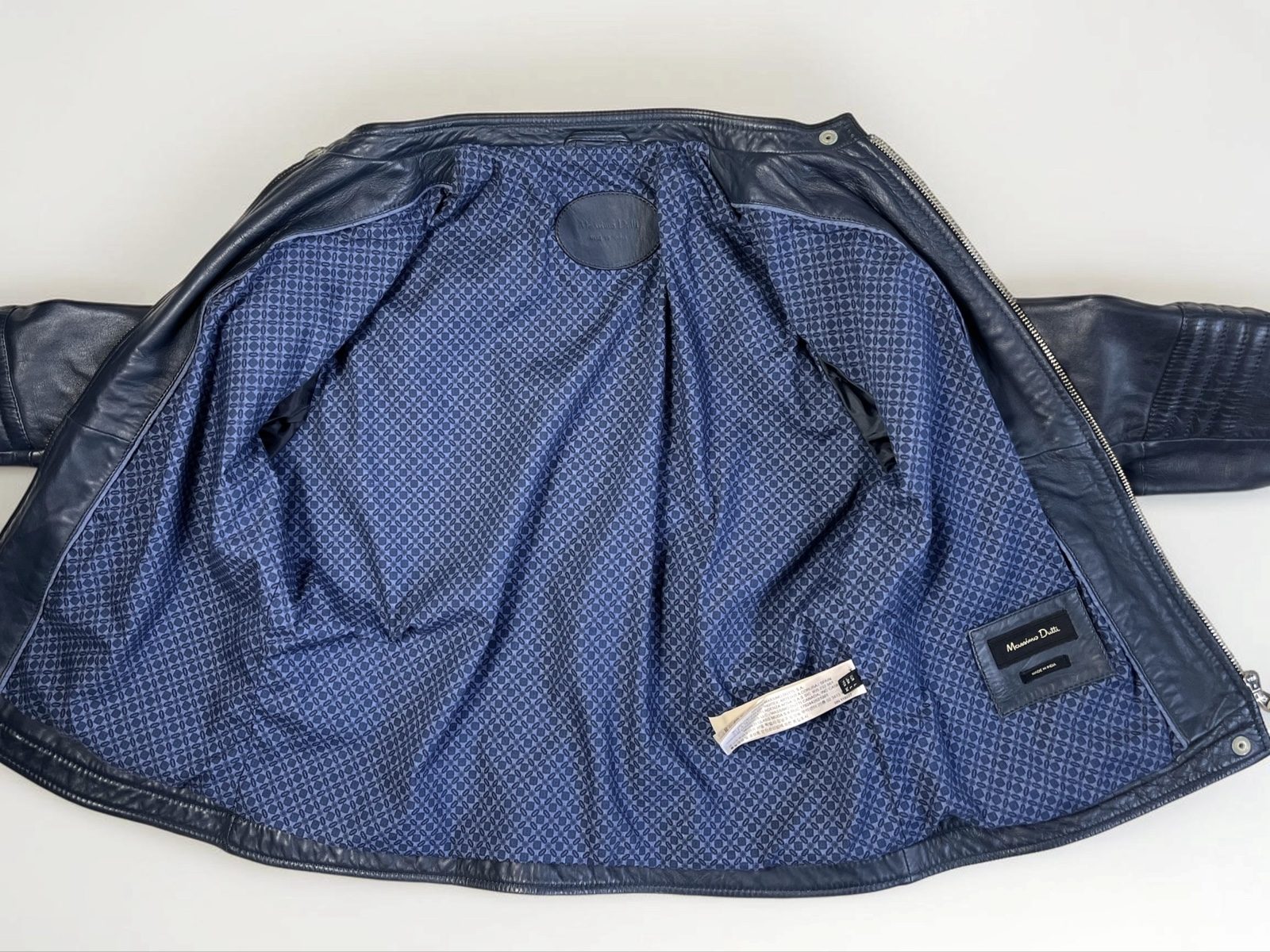 Massimo Dutti Navy genuine Leather Jacket utility Y2K image 5
