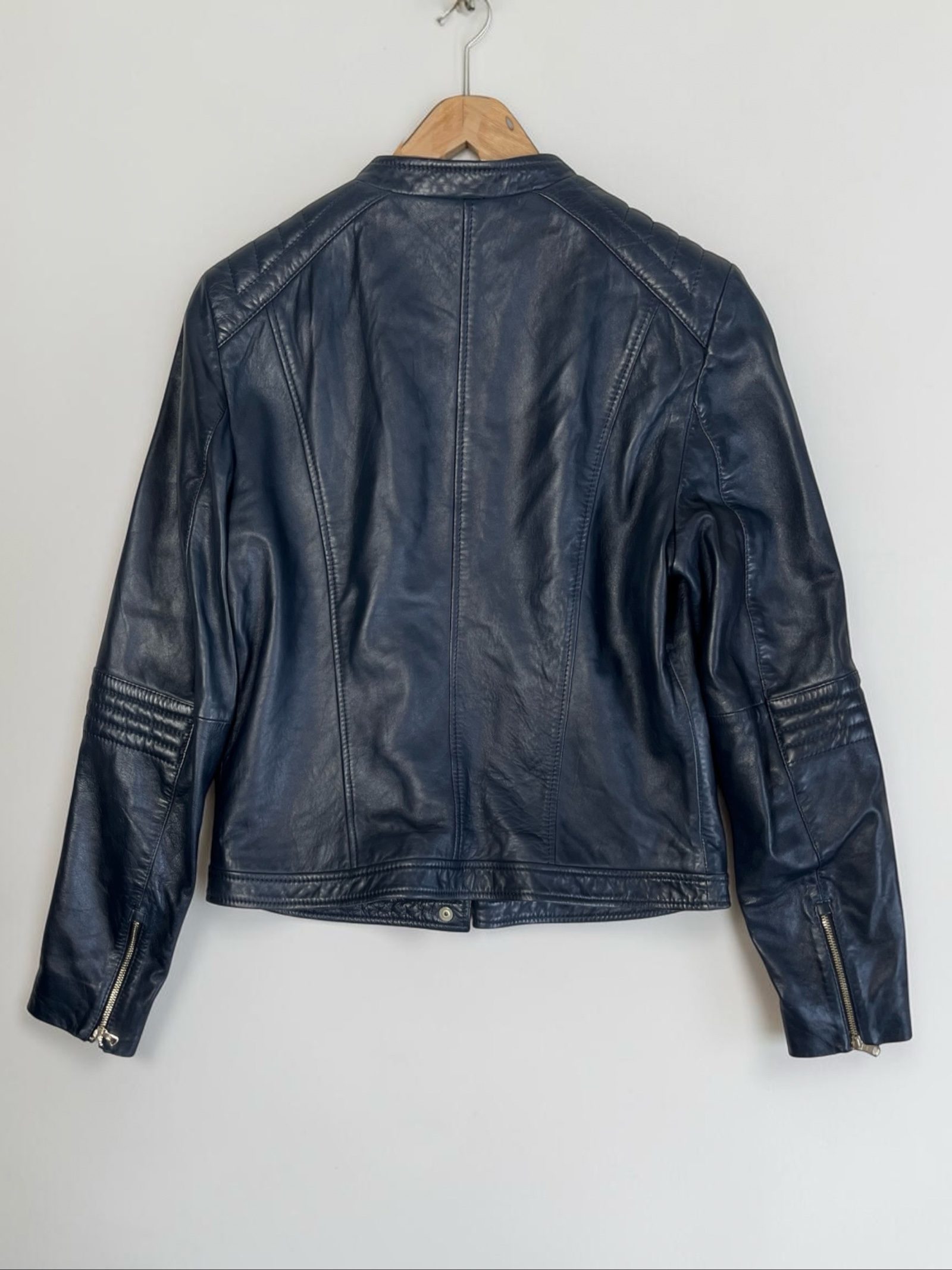 Massimo Dutti Navy genuine Leather Jacket utility Y2K image 6