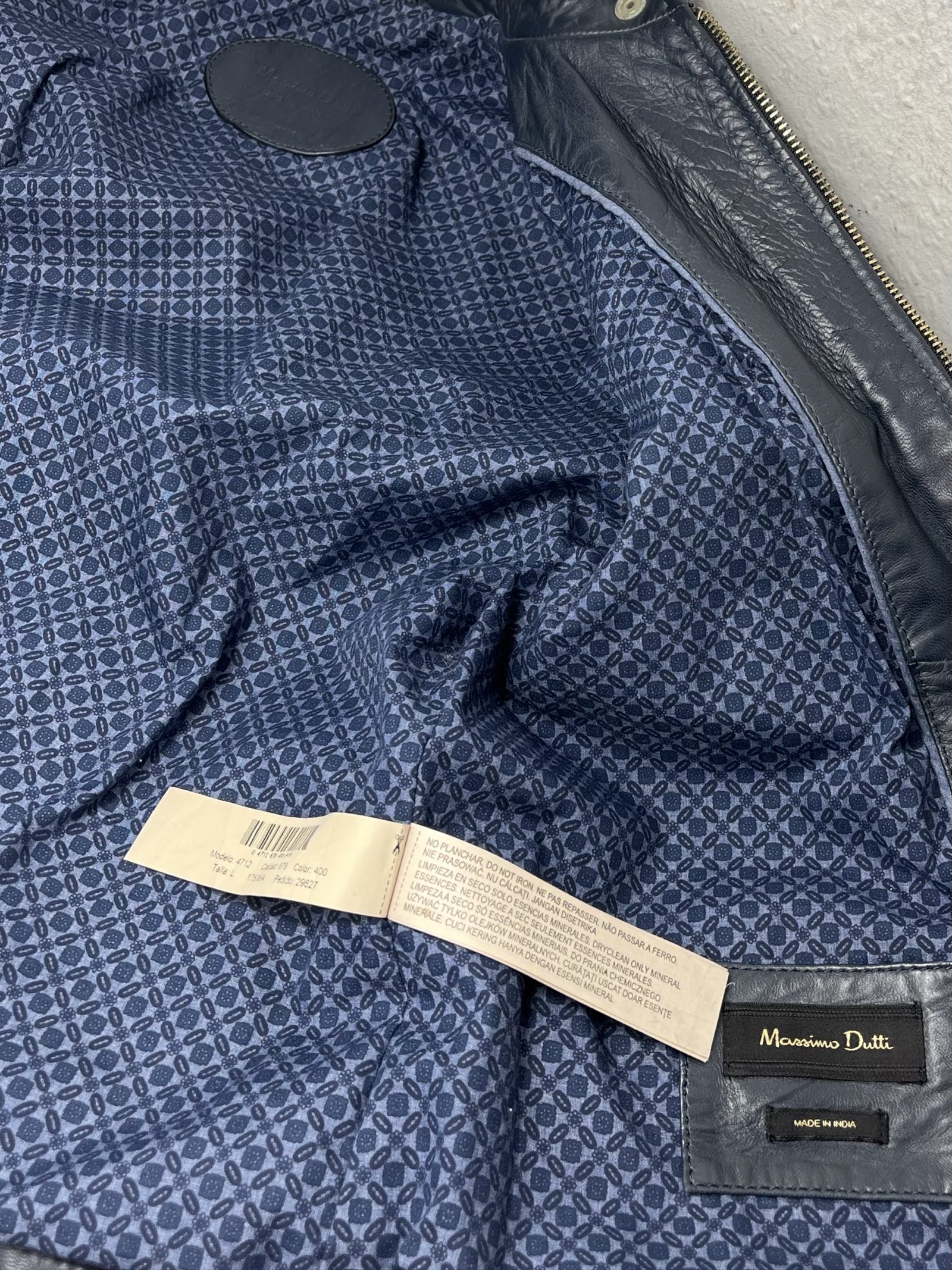 Massimo Dutti Navy genuine Leather Jacket utility Y2K image 9