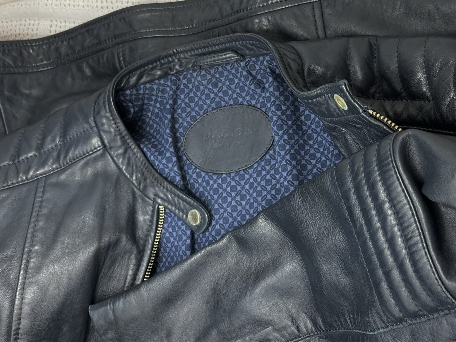 Massimo Dutti Navy genuine Leather Jacket utility Y2K image 7