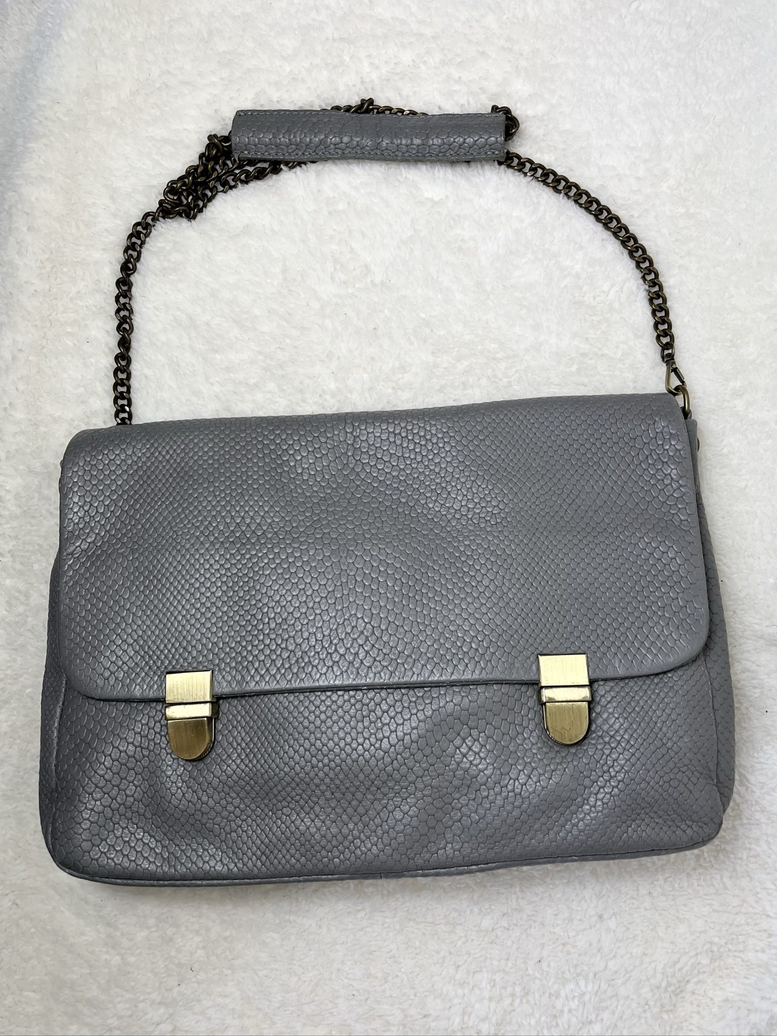 Grey Faux Leather Chain Handle Shoulder Bag image 2