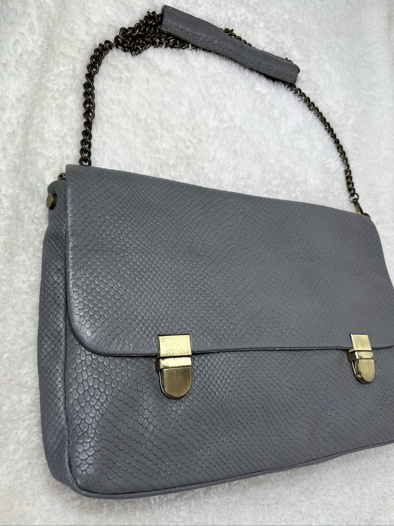 Grey Faux Leather Chain Handle Shoulder Bag image 4