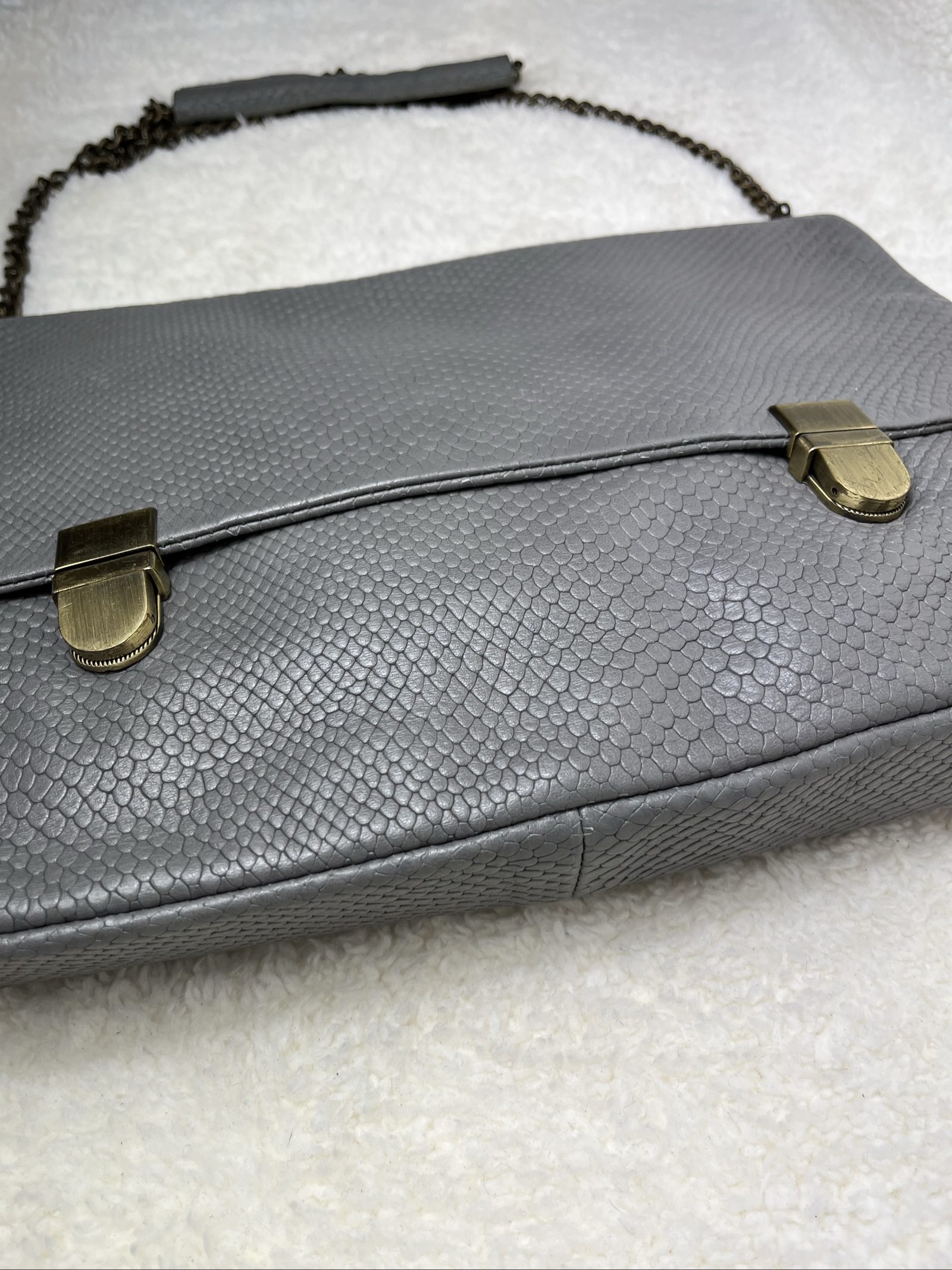 Grey Faux Leather Chain Handle Shoulder Bag image 5