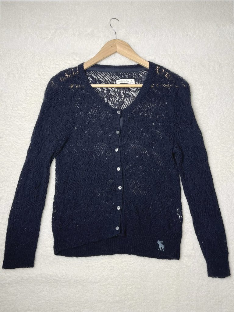 Abercrombie & Fitch pointelle Fine knit Button Cardigan ajour Medium Navy