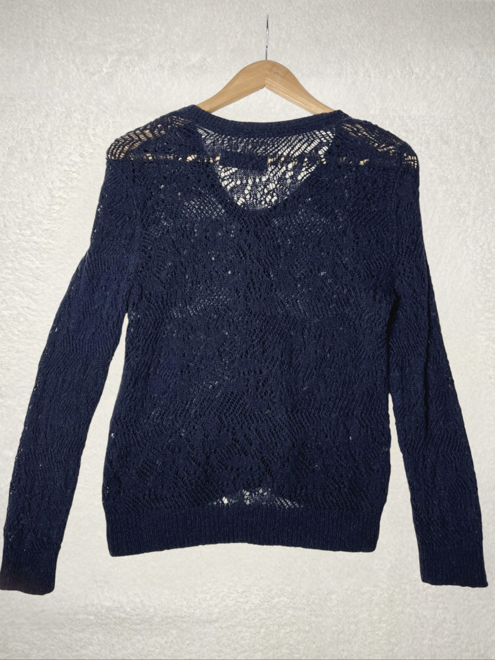 Abercrombie & Fitch pointelle Fine knit Button Cardigan ajour Medium Navy image 3