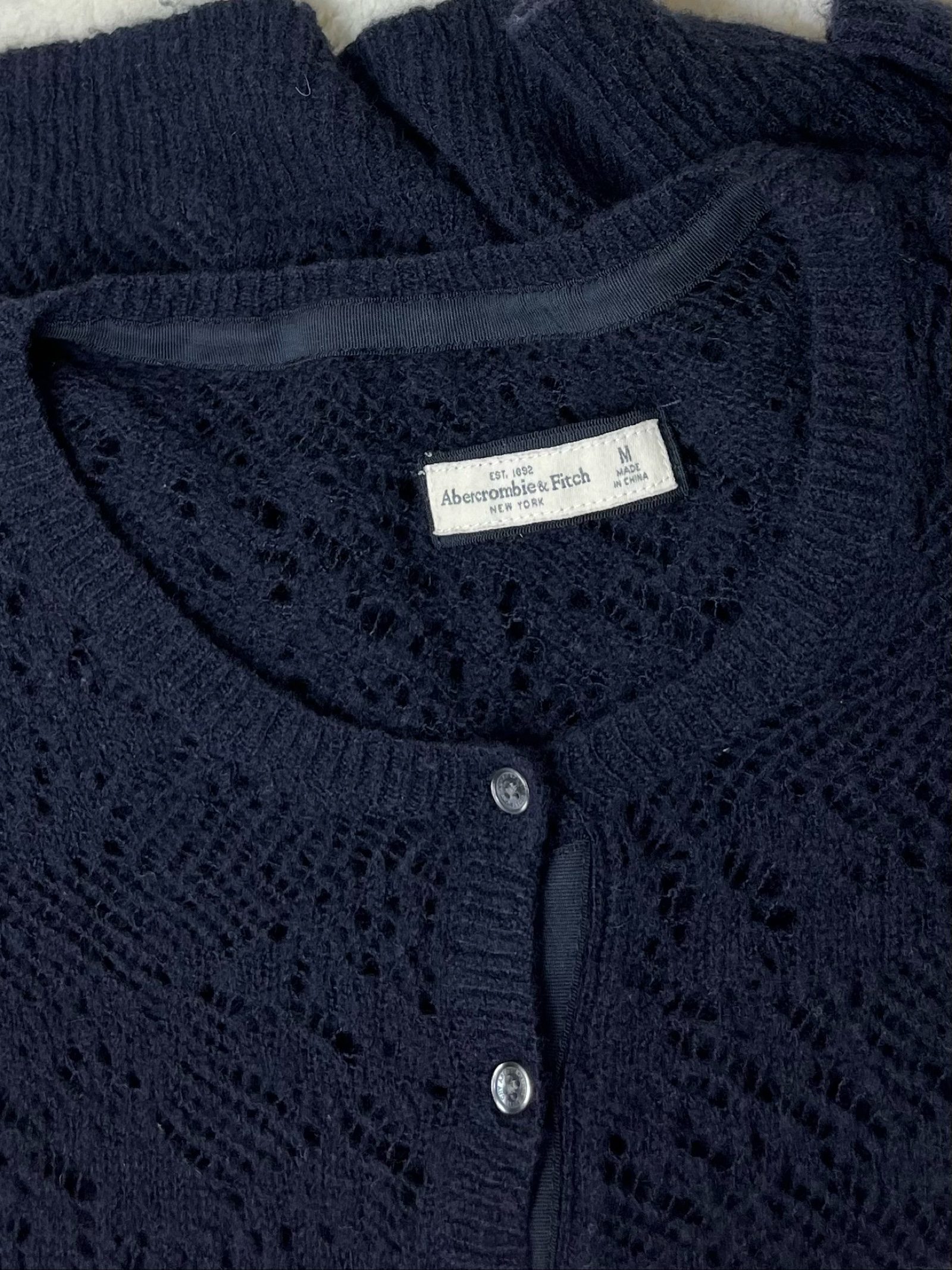 Abercrombie & Fitch pointelle Fine knit Button Cardigan ajour Medium Navy image 4