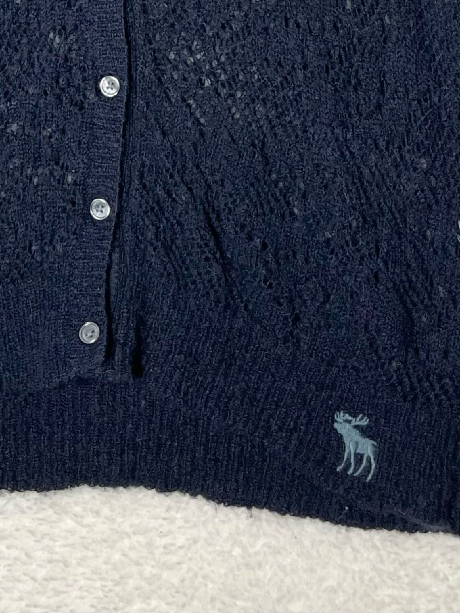 Abercrombie & Fitch pointelle Fine knit Button Cardigan ajour Medium Navy image 5