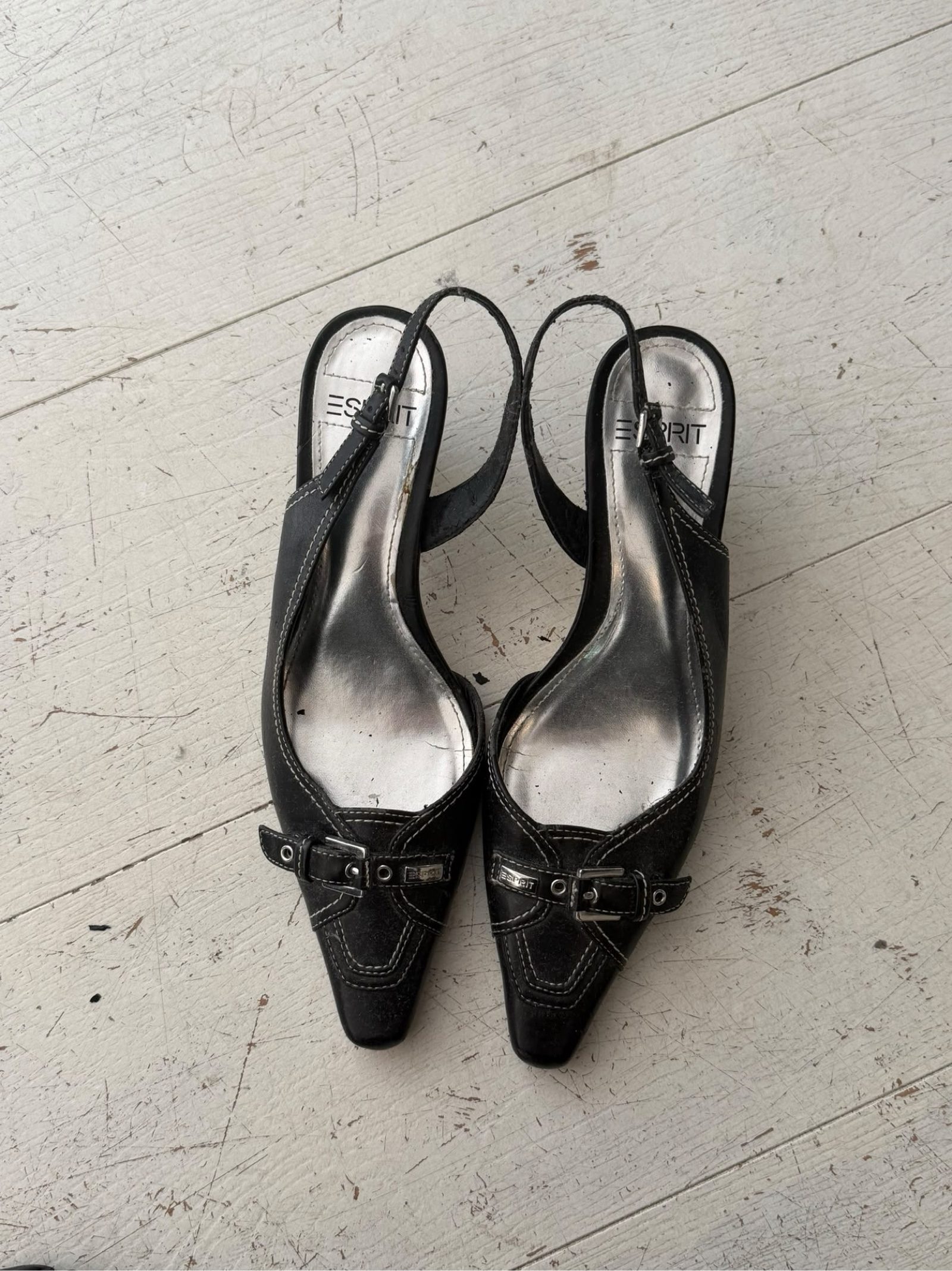 Esprit Women's Black Leather Slingback Heels EU 37