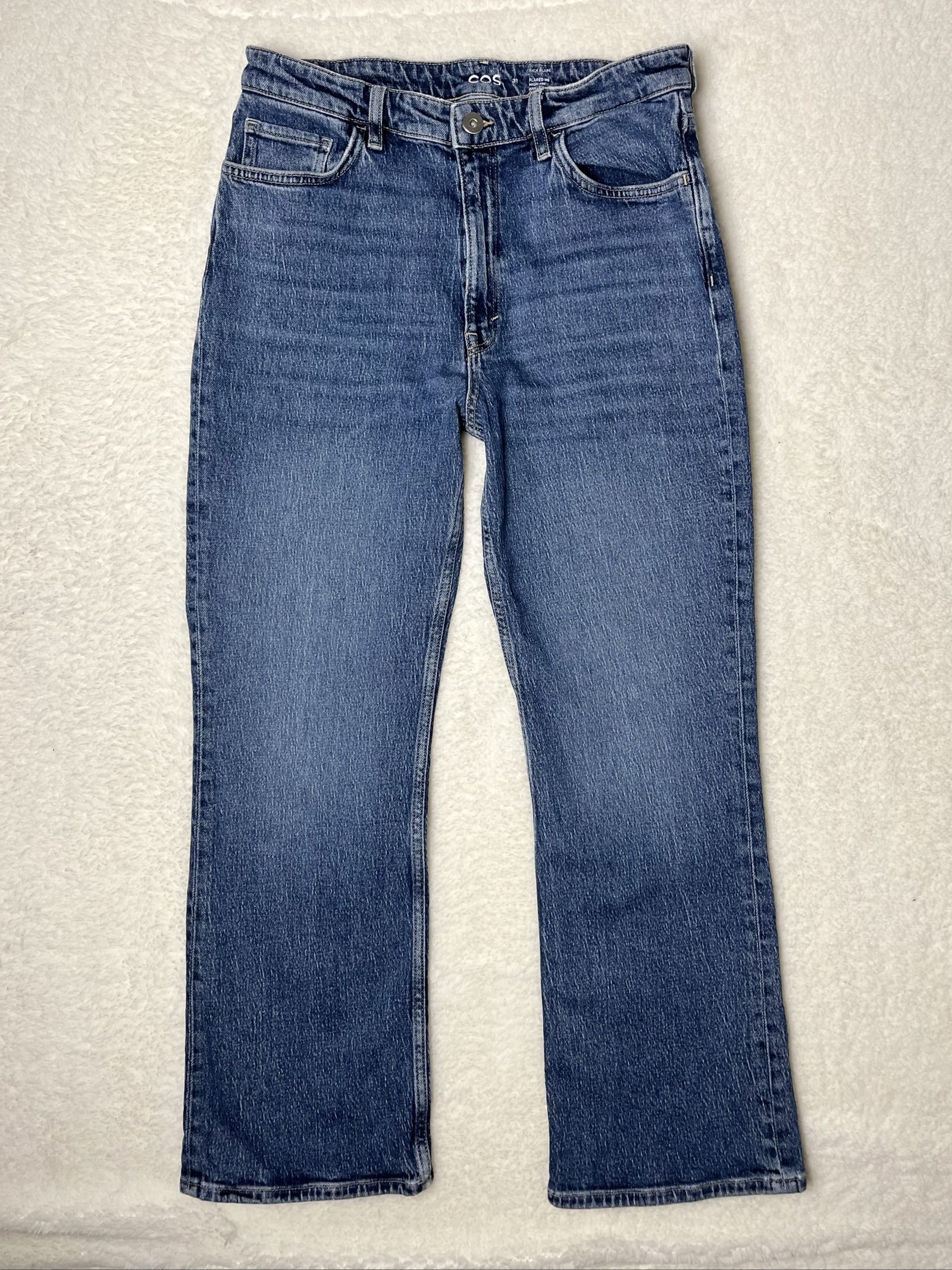 COS Flared Leg High Rise Jeans cropped 31 / L mid blue washed image 2