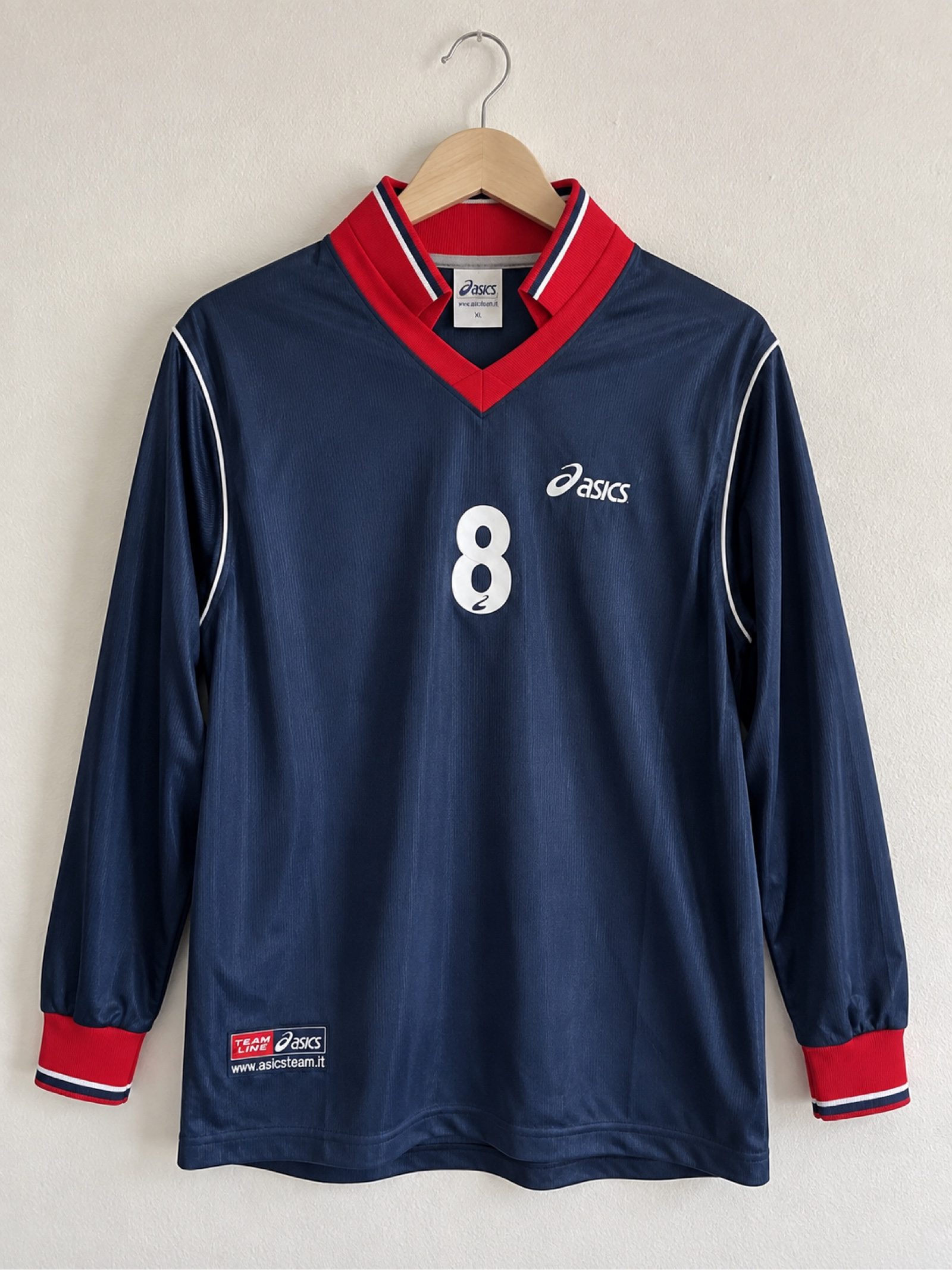 Asics Men's Navy & Red Sports Jersey XL V-Neck Long Sleeve image 2