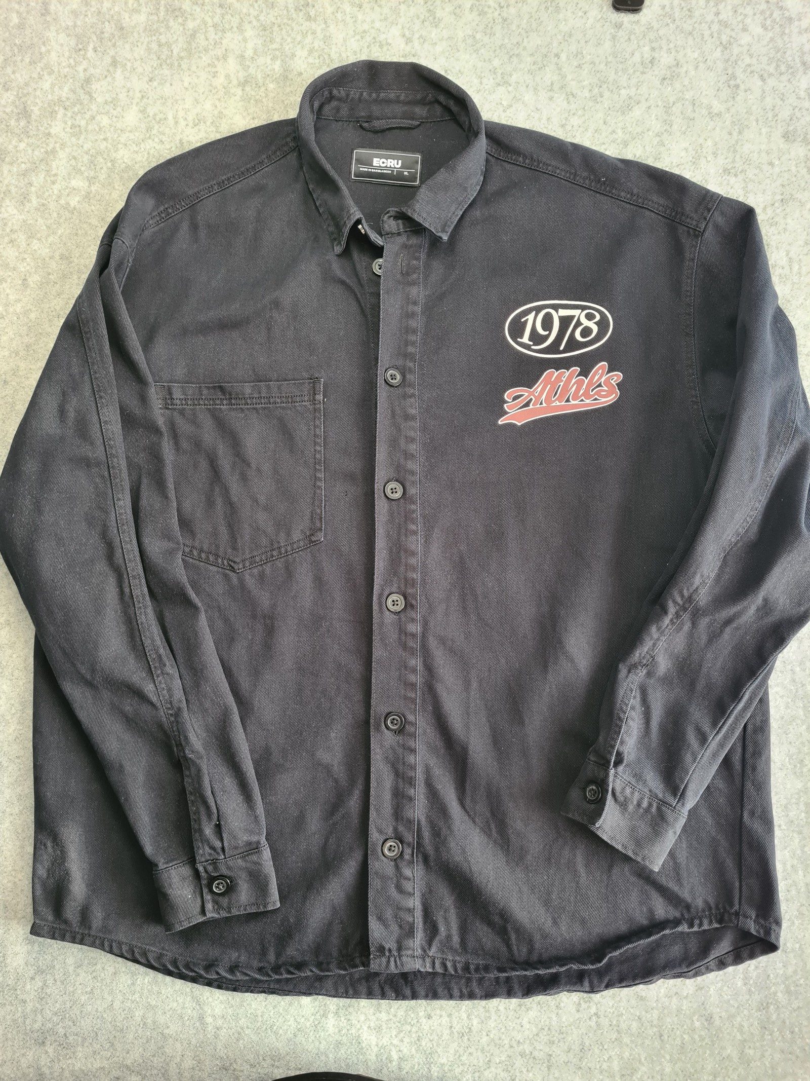 ECRU Men’s Black Cotton Overshirt Chore Shacket XL 1167
