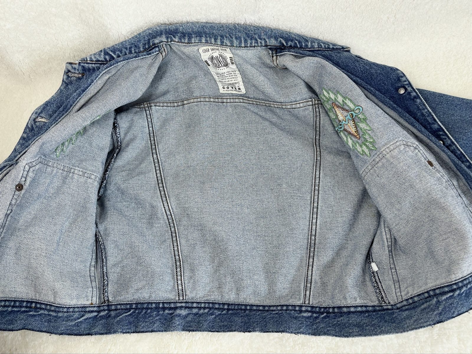 Blue Denim Jeans Jacket Embroidered Cropped Small Western Navajo Y2K image 6