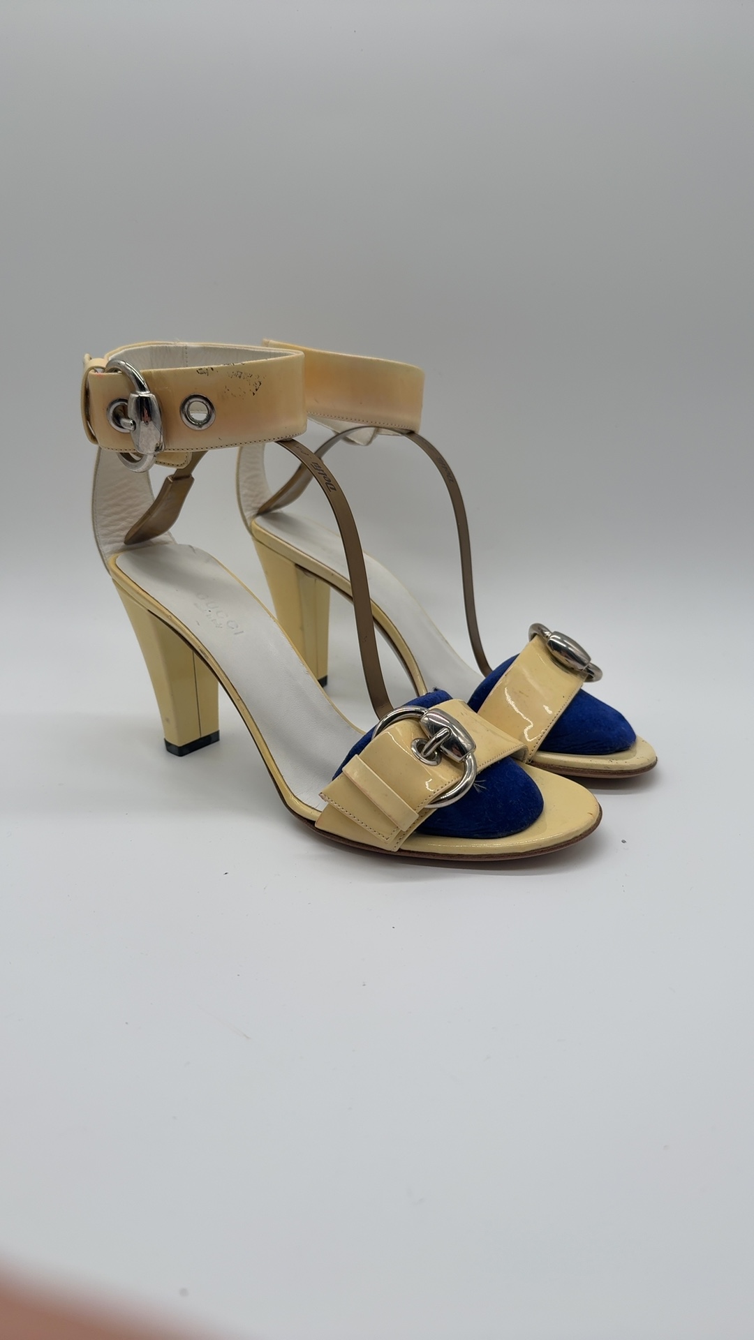 Gucci Sandaletten Pumps Beige Blau Gr. 37C | Leder High Heels Vintage