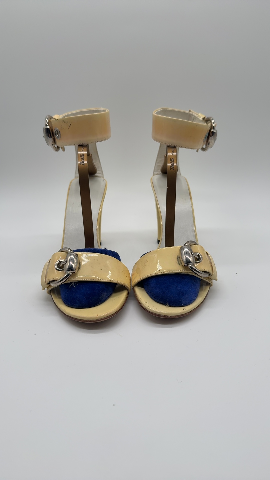 Gucci Sandaletten Pumps Beige Blau Gr. 37C | Leder High Heels Vintage image 2