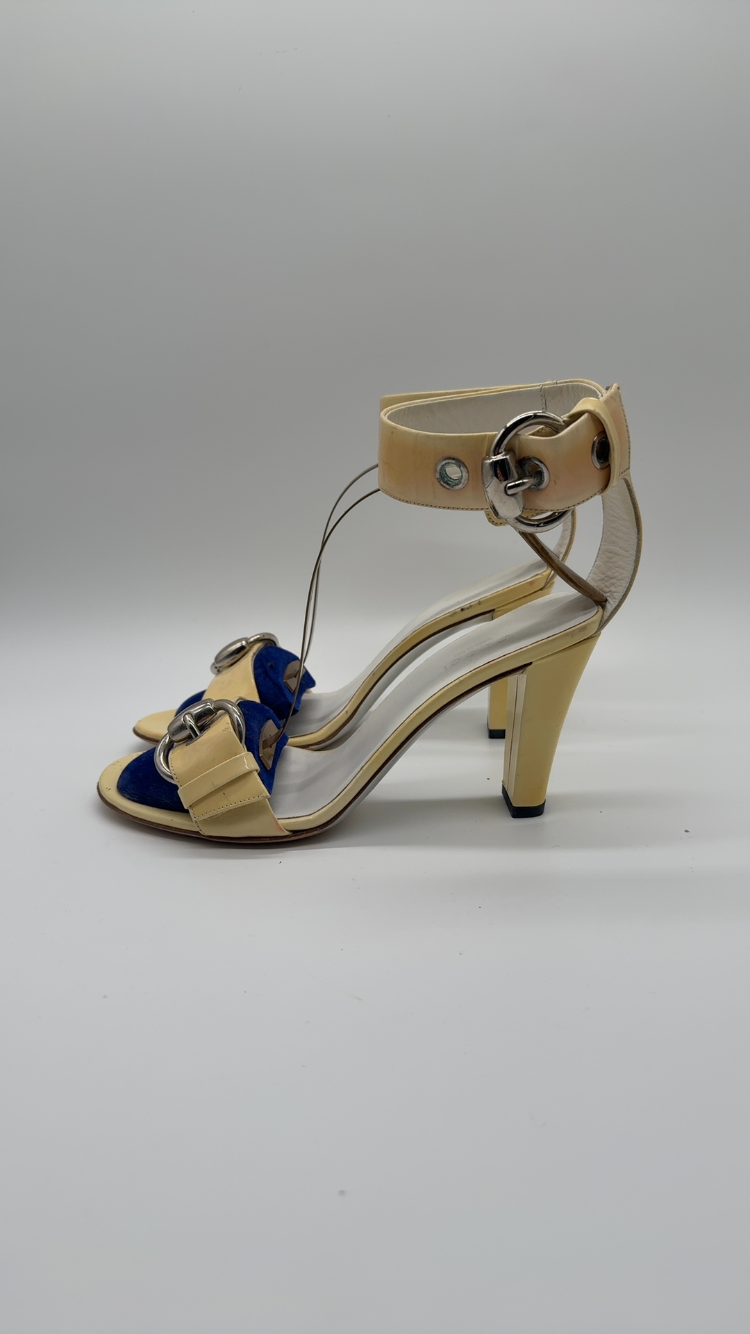 Gucci Sandaletten Pumps Beige Blau Gr. 37C | Leder High Heels Vintage image 3