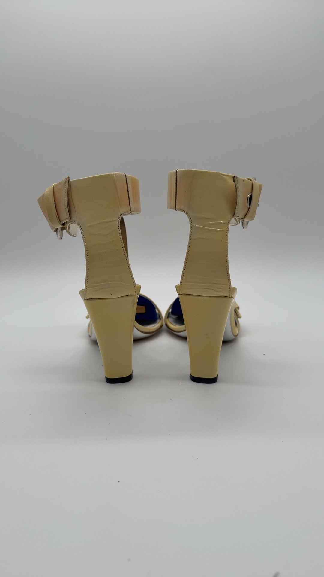 Gucci Sandaletten Pumps Beige Blau Gr. 37C | Leder High Heels Vintage image 4