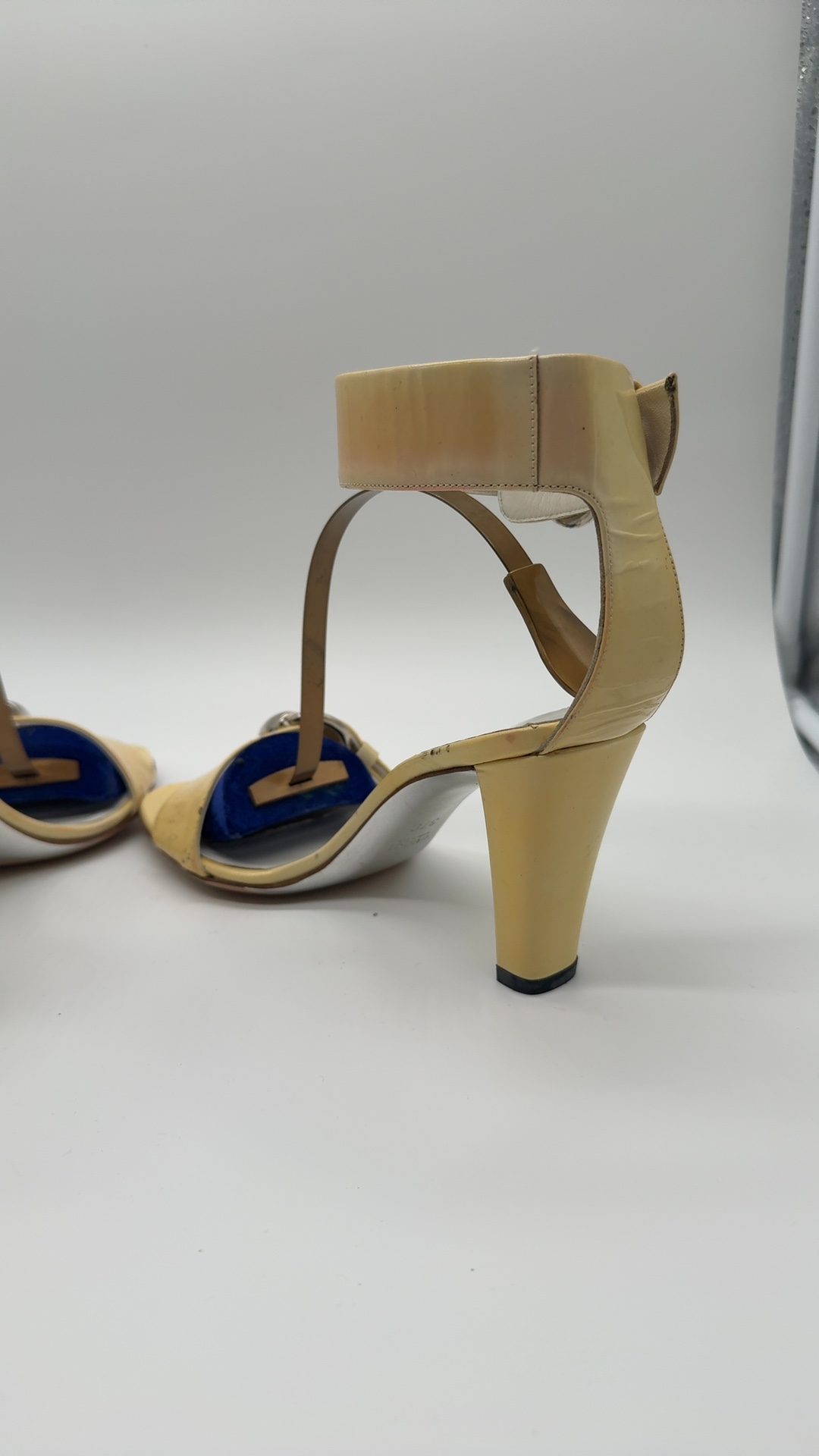 Gucci Sandaletten Pumps Beige Blau Gr. 37C | Leder High Heels Vintage image 5