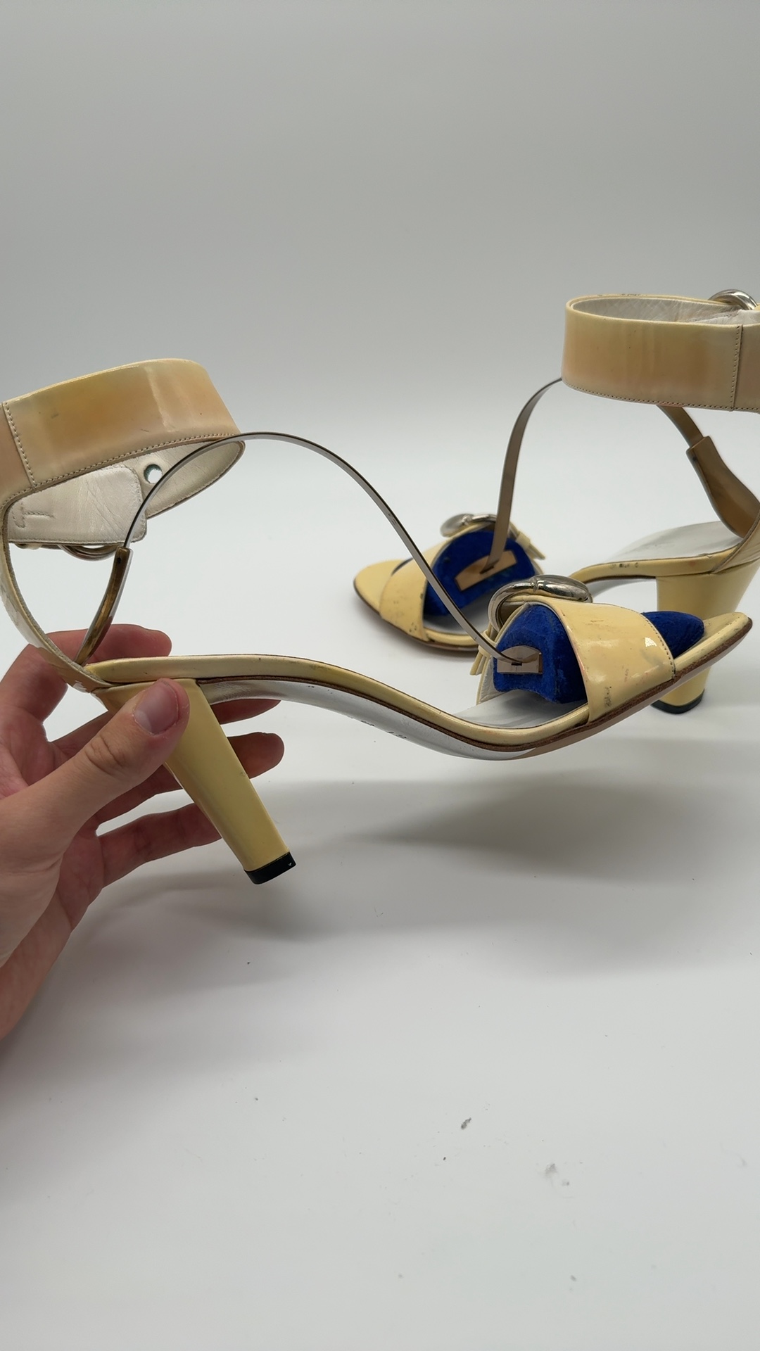 Gucci Sandaletten Pumps Beige Blau Gr. 37C | Leder High Heels Vintage image 6
