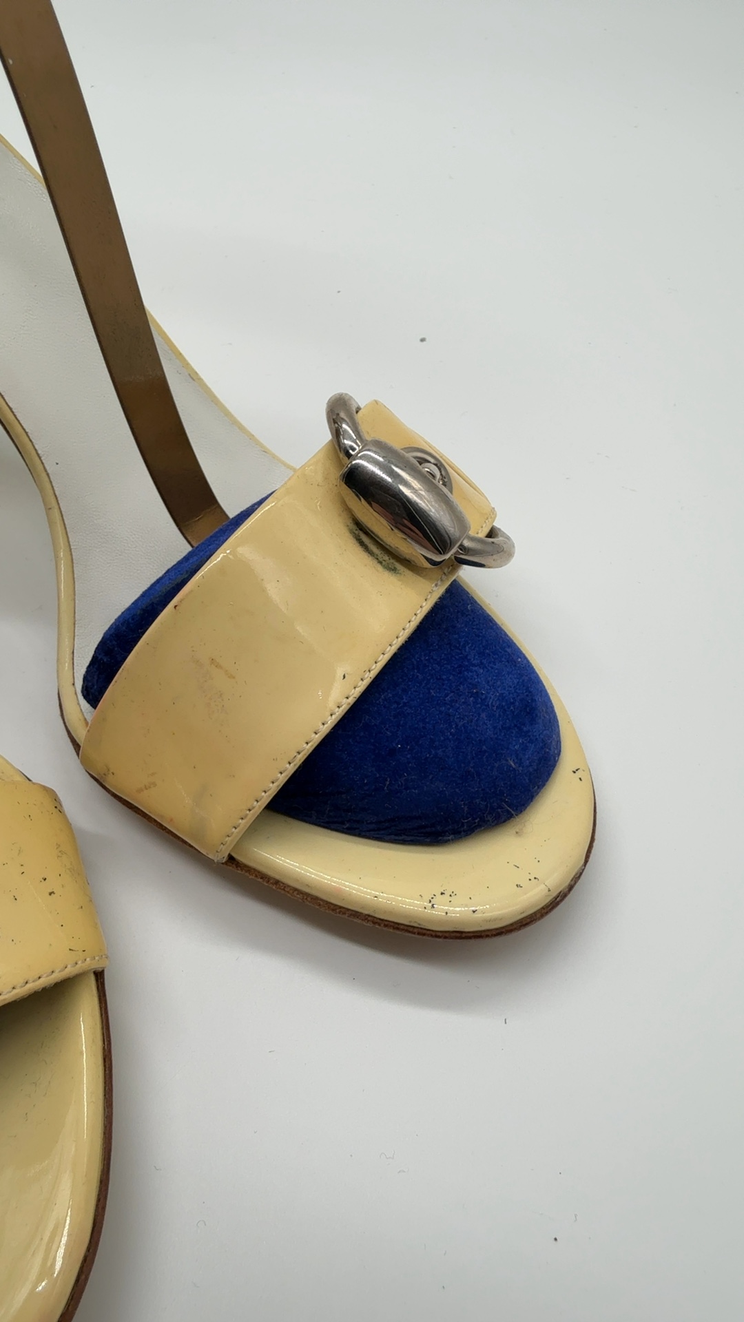Gucci Sandaletten Pumps Beige Blau Gr. 37C | Leder High Heels Vintage image 10