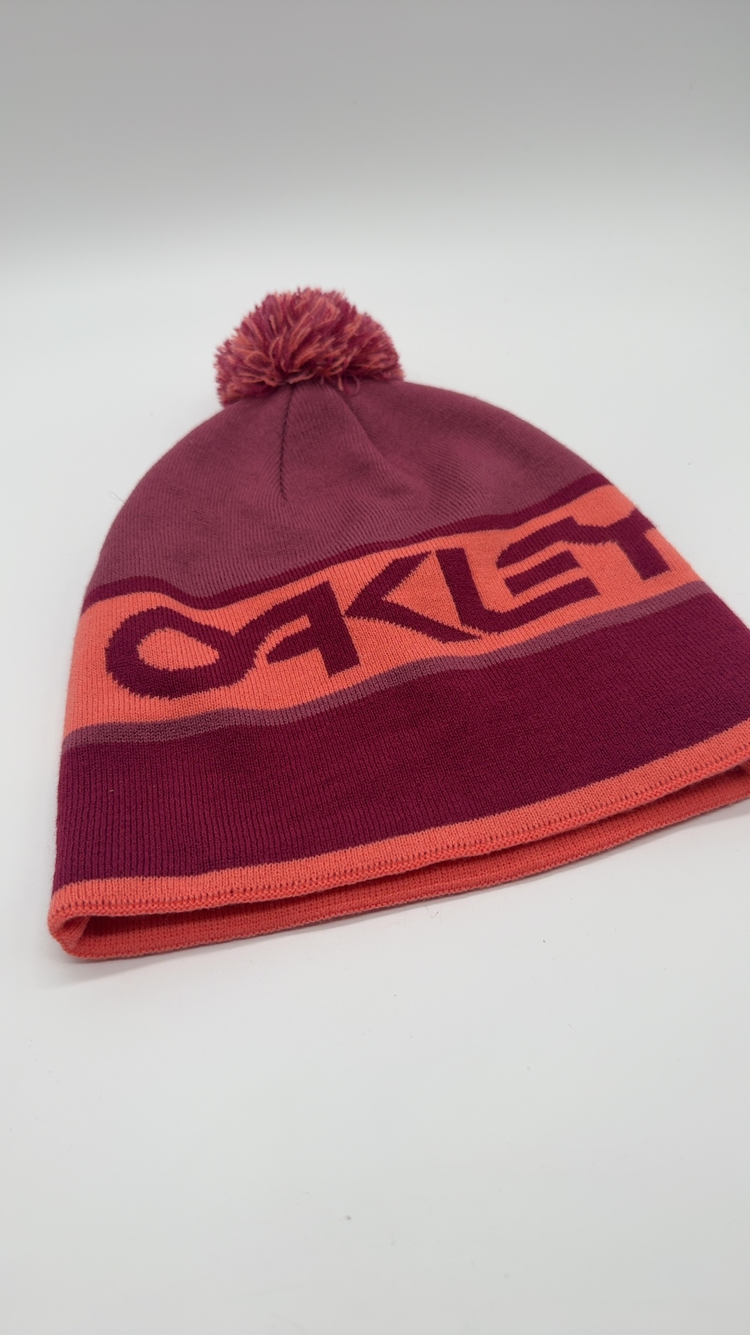 Oakley Beanie Mütze Bordeaux Orange | Logo Bommel Wintermütze image 2