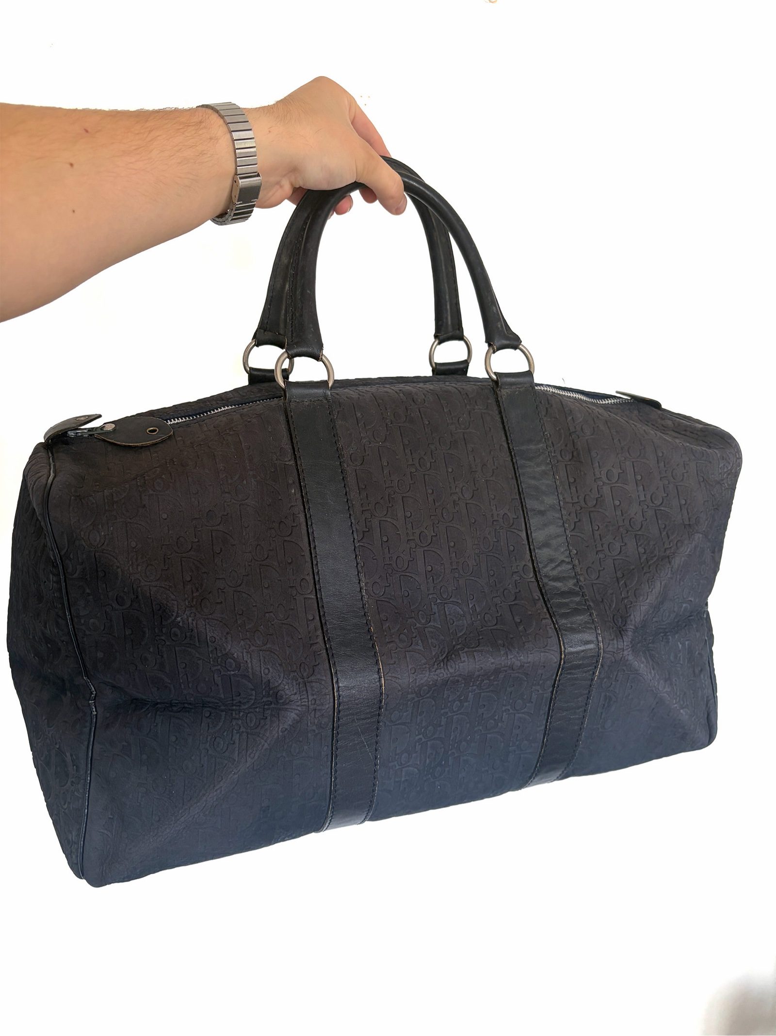 Christian Dior Black Oblique Weekender Duffel Travel Bag