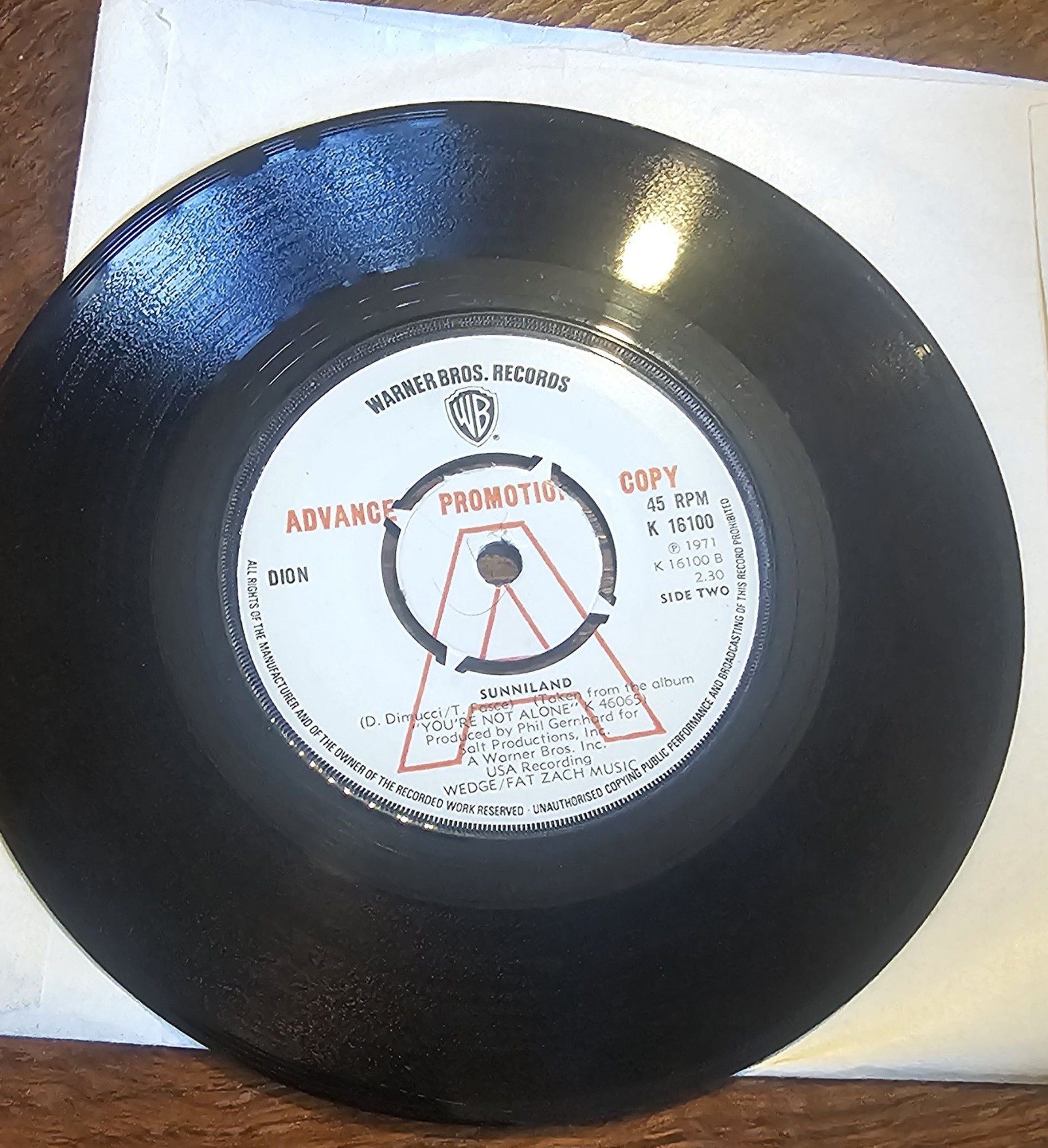 Dion Sunniland Promo peaceful place K 16100 7" Vinyl