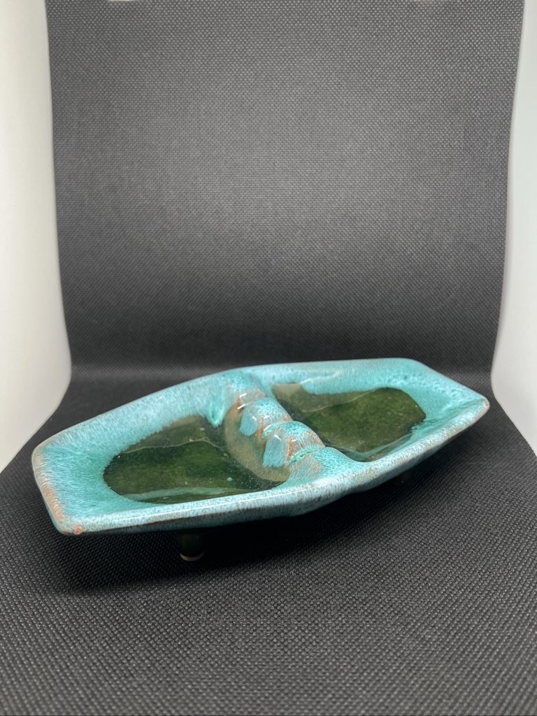 Vintage Evangeline Canada #934 Turquoise & Green Ceramic Ashtray