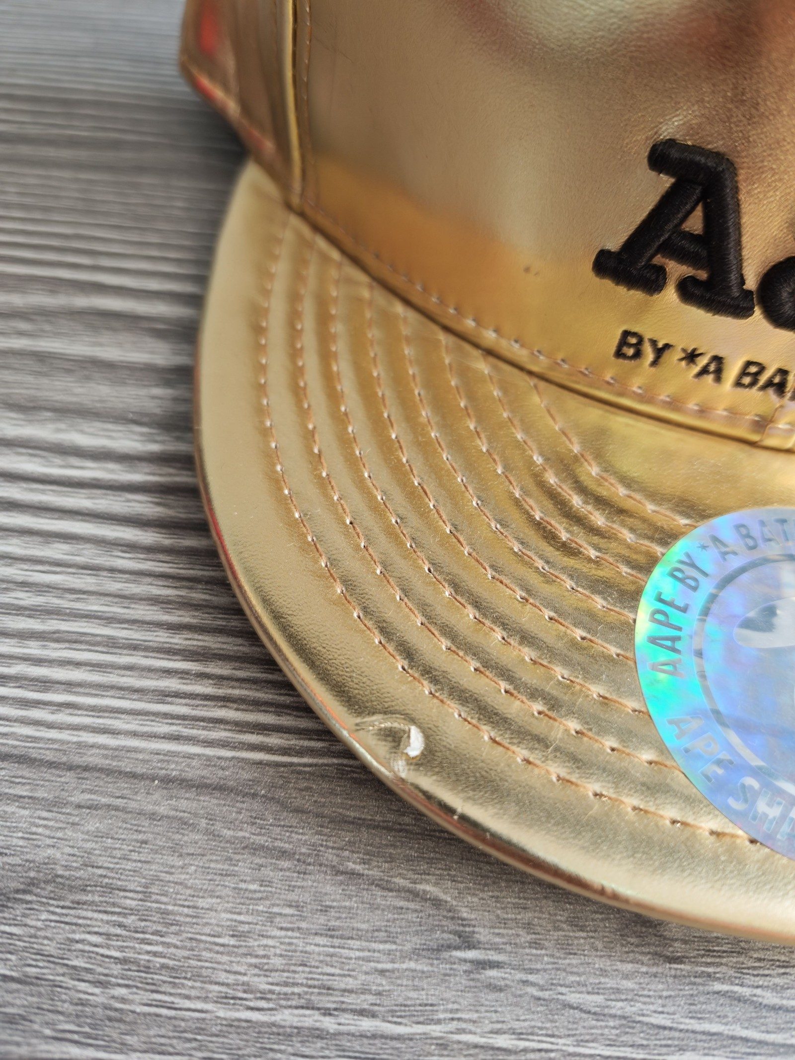 Aape Gold Faux Leather Snapback Cap Small-Medium Black Underpeak image 2