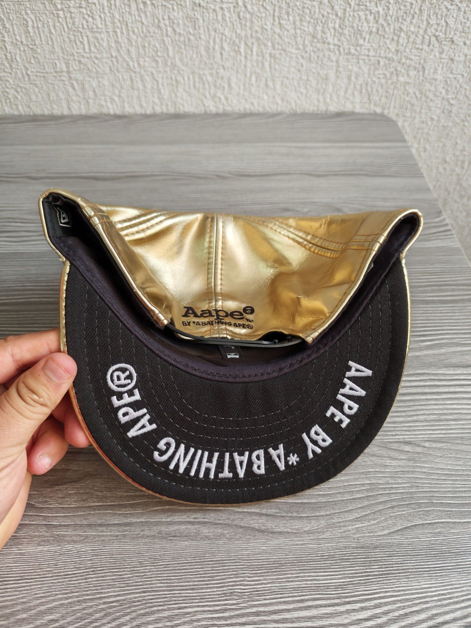 Aape Gold Faux Leather Snapback Cap Small-Medium Black Underpeak image 3