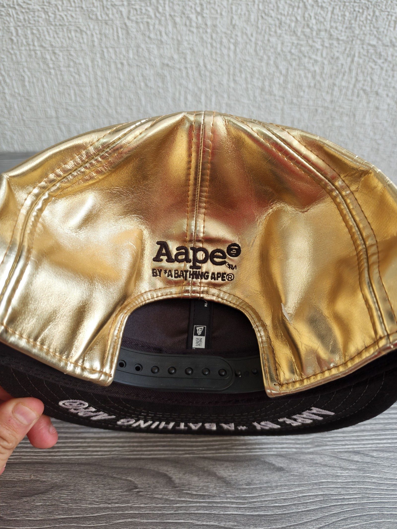 Aape Gold Faux Leather Snapback Cap Small-Medium Black Underpeak image 4
