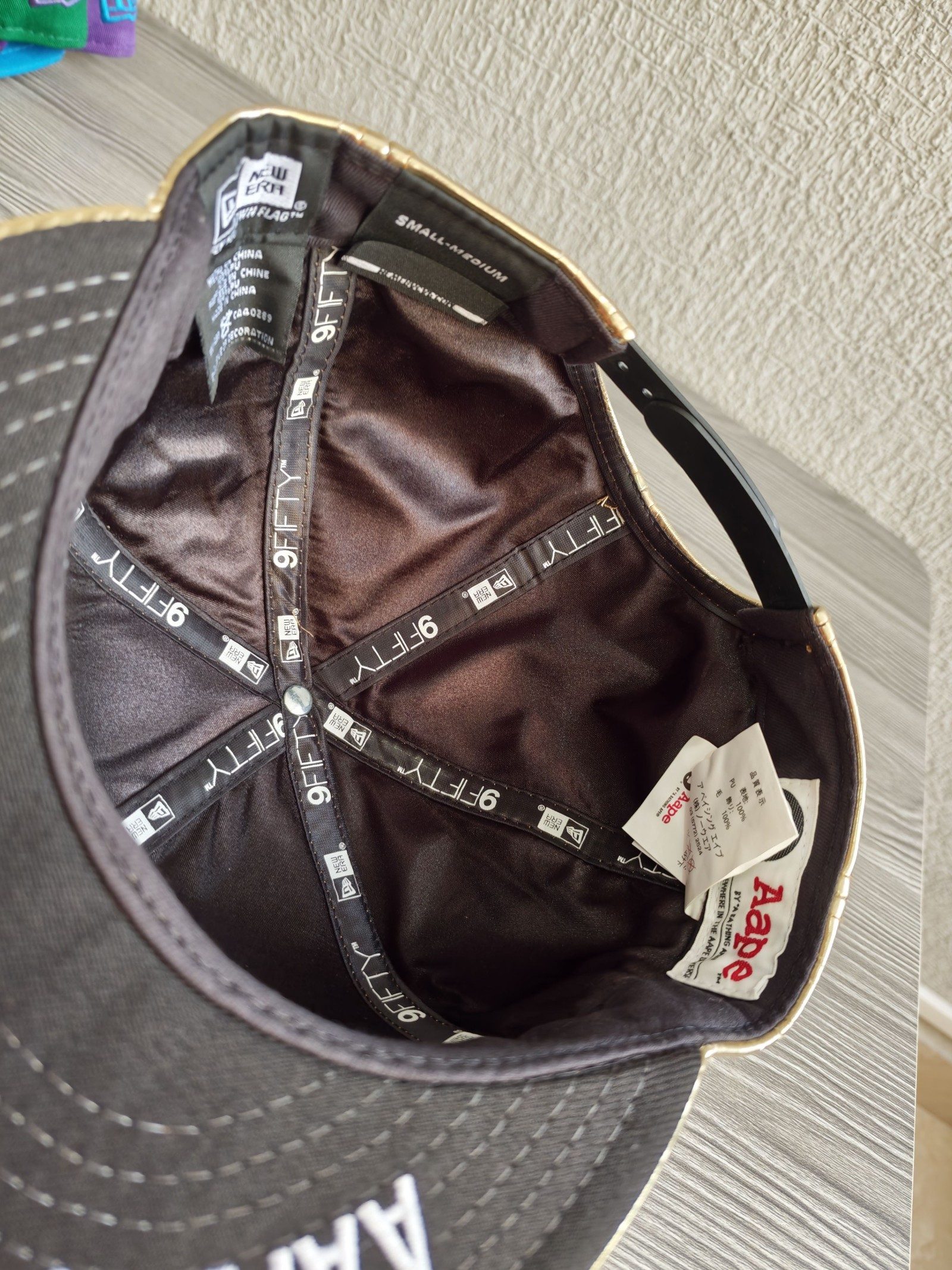 Aape Gold Faux Leather Snapback Cap Small-Medium Black Underpeak image 5